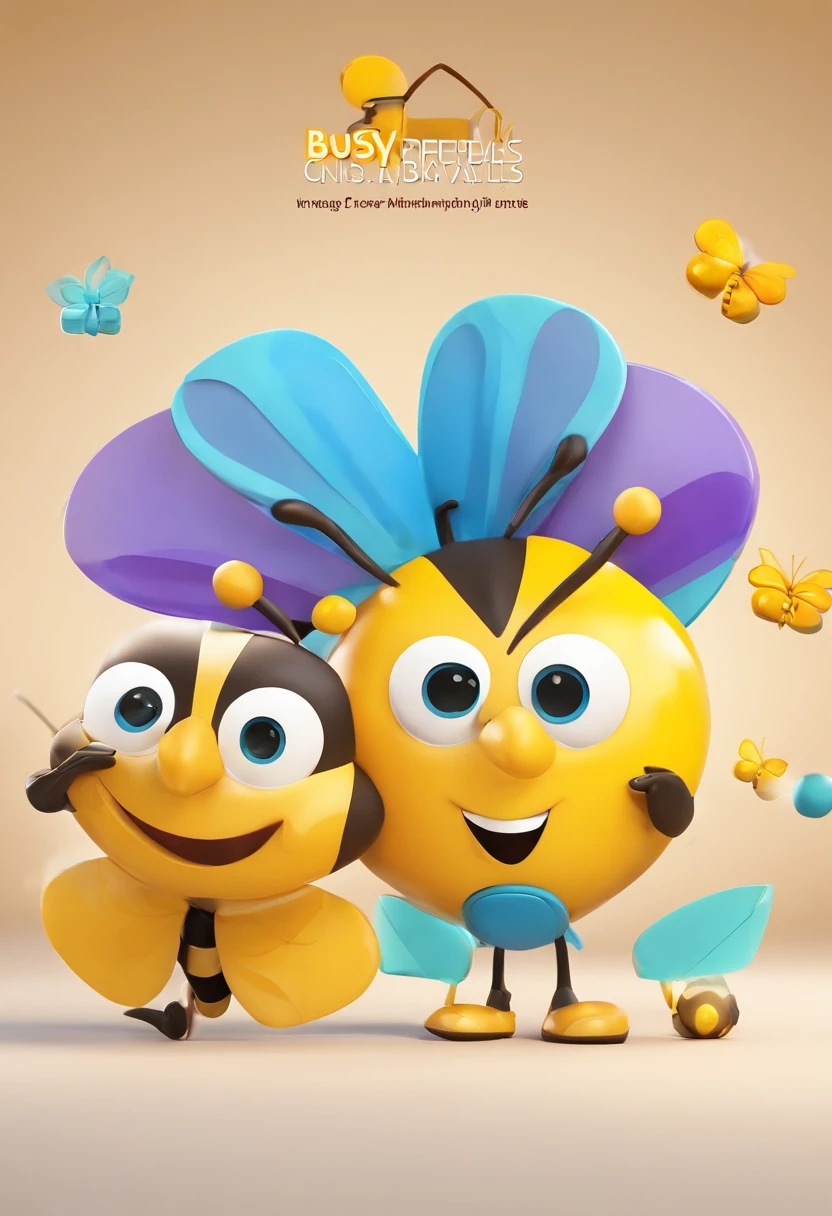 Design a cheerful and playful logo for a daycare named 'Busy Bees.' Incorporate vibrant colors that appeal to young children, such as soft yellows, blues, and greens. Envision a friendly cartoon-style bee or a group of bees engaging in various activities, perhaps carrying backpacks or playing with toys. Infuse the design with a sense of warmth and care, ensuring it conveys a welcoming atmosphere for little kids. Consider using a friendly font for the text 'Busy Bees' to complement the overall playful theme. Create a logo that radiates positivity and captures the essence of a joyful and nurturing daycare environment