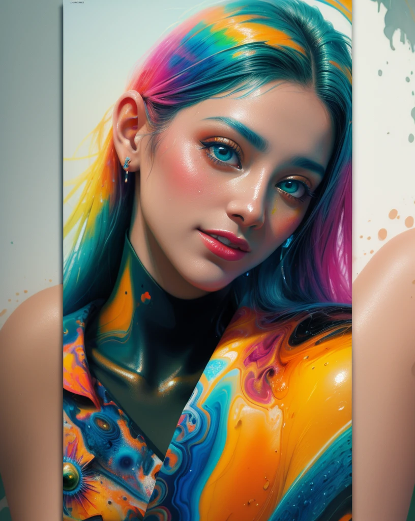8k, RAW photo, realistic, photo-realistic, hyper-realistic, highest quality, best quality, masterpiece, highly detailed, absurdres,
masterpiece, best quality, (extremely detailed CG unity 8k wallpaper, masterpiece, best quality, ultra-detailed, best shadow), (detailed background), (beautiful detailed face, beautiful detailed eyes), High contrast, (best illumination), 1girl, Australian, multicoloured hair, beautiful, ((colourful paint splashes on transparent background, dulux)), ((caustic)), dynamic angle,beautiful detailed glow,full body, cowboy shot,