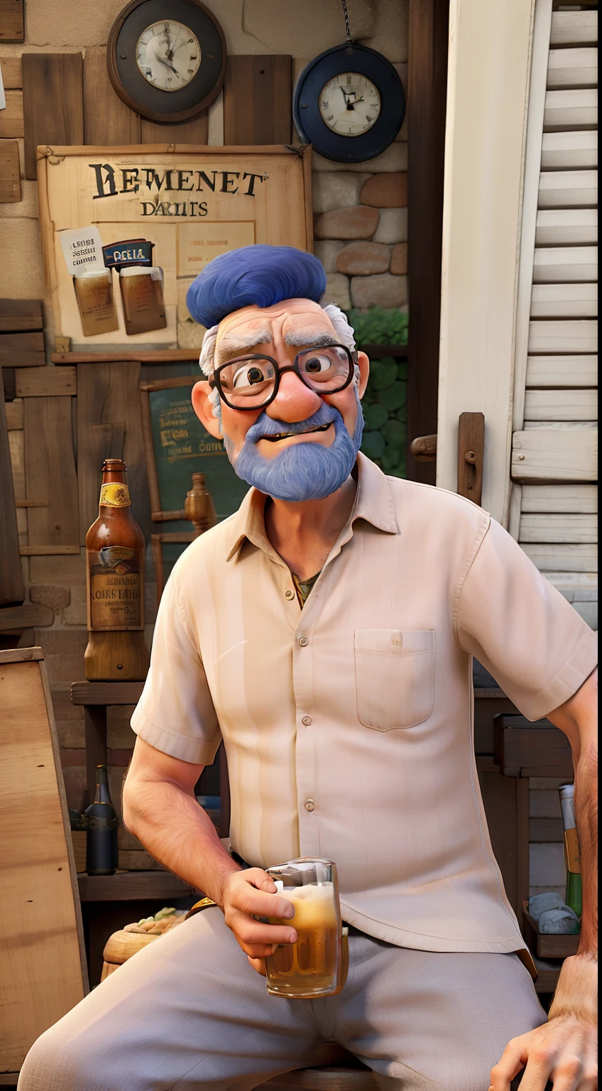 obra-prima, de melhor qualidade, An old man with glasses and grumpy, with a glass of beer in hand