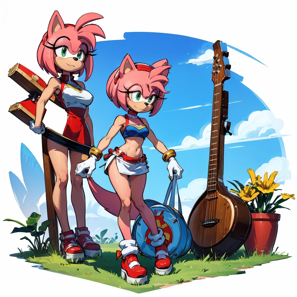 Personaje amy rose de sonic, con su ropa de caracteristica , full body size, y que se vea su sombrero completo y zapatos