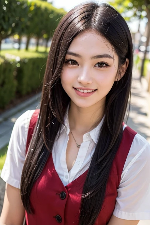 Floresta, chuva, studiolight, profundidade de campo, parte superior e inferior do corpo, delgado, cara bonito, grande sorriso, belos olhos de detalhe, without false eyelashes, short eyelashes, 21 years Japan, fofo, cachos volumosos marrons quentes, Terno de Marinheiro, high , puro,