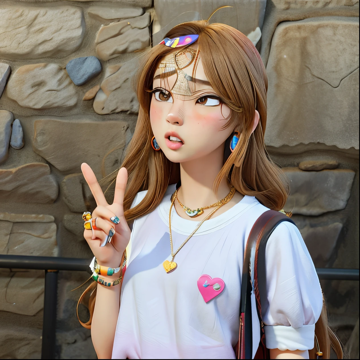 araffe girl with a heart on her forehead and a peace sign, jossi of blackpink, ulzzang, lalisa manoban of blackpink, the hime cut, roseanne park of blackpink, tzuyu from twice, lalisa manobal, sun yunjoo, jisoo from blackpink, jisoo of blackpink, she has a cute face