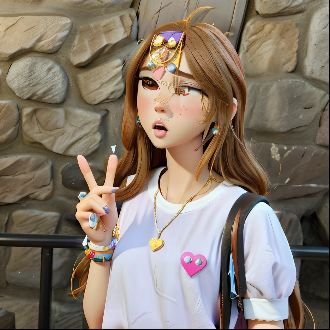 araffe girl with a heart on her forehead and a peace sign, jossi of blackpink, ulzzang, lalisa manoban of blackpink, the hime cut, roseanne park of blackpink, tzuyu from twice, lalisa manobal, sun yunjoo, jisoo from blackpink, jisoo of blackpink, she has a cute face