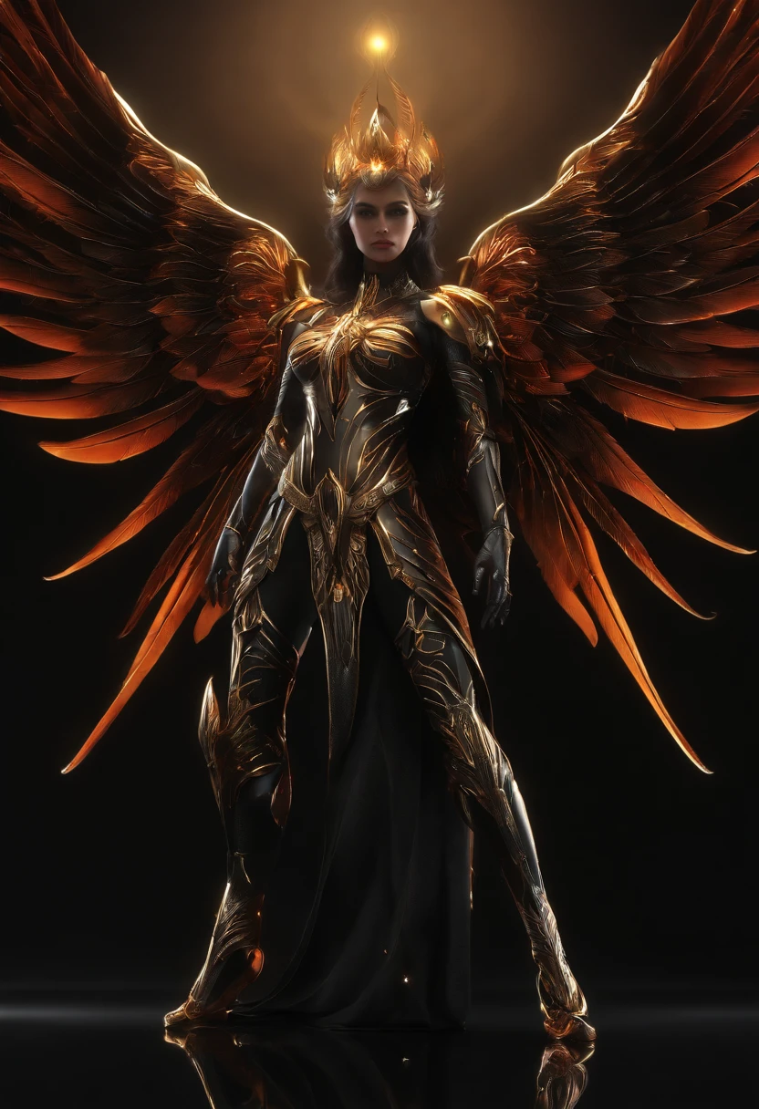 angelicales, Bright and clear eyes, Biomechanicals, The colors are very vivid, Light particles, There is bright light, Mshiv, wallpaper art, ultra HD wallpaper,natta,with black background,Full body photo of the six-winged angel,long leges,Contre-Jour,with black background