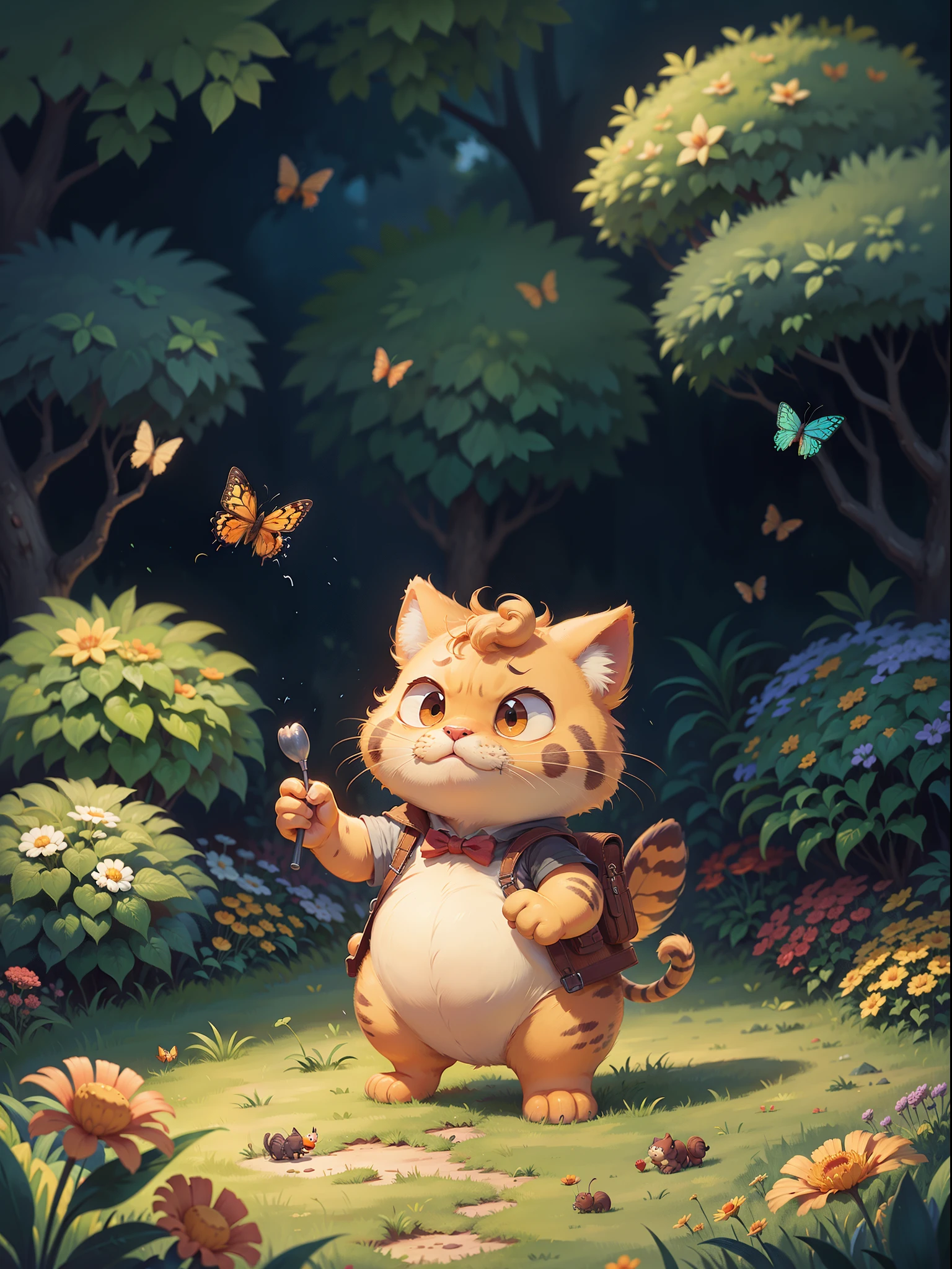 c4tt4stic,Garfield,Catching butterflies in the garden,Best quality at best,8K,A high resolution,tmasterpiece:1.2,ultra - detailed,
