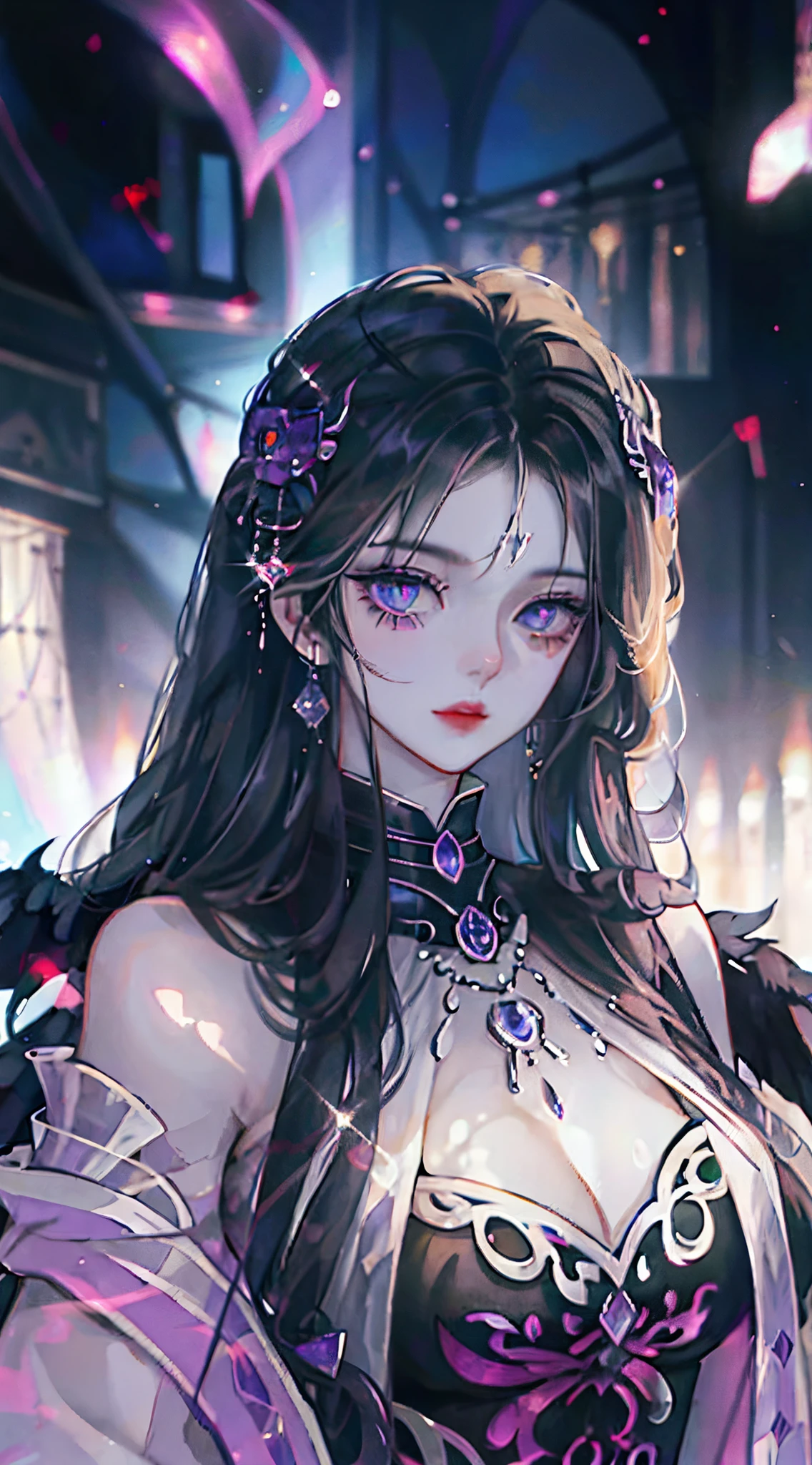 Female 2.9 Dark Lord Dark Kingdom 1.3 Dark Angel 1.6 jet black robe, The eyes glow purple, black gemstones, magia, long whitr hair, Aura of danger, Black magic, shadow ops, evil wisdom, ambition, The aura of world domination, Eternal power, chilly, mizore, carismatic, mistic, Complex, The edge of light and darkness, The temptation of evil forces