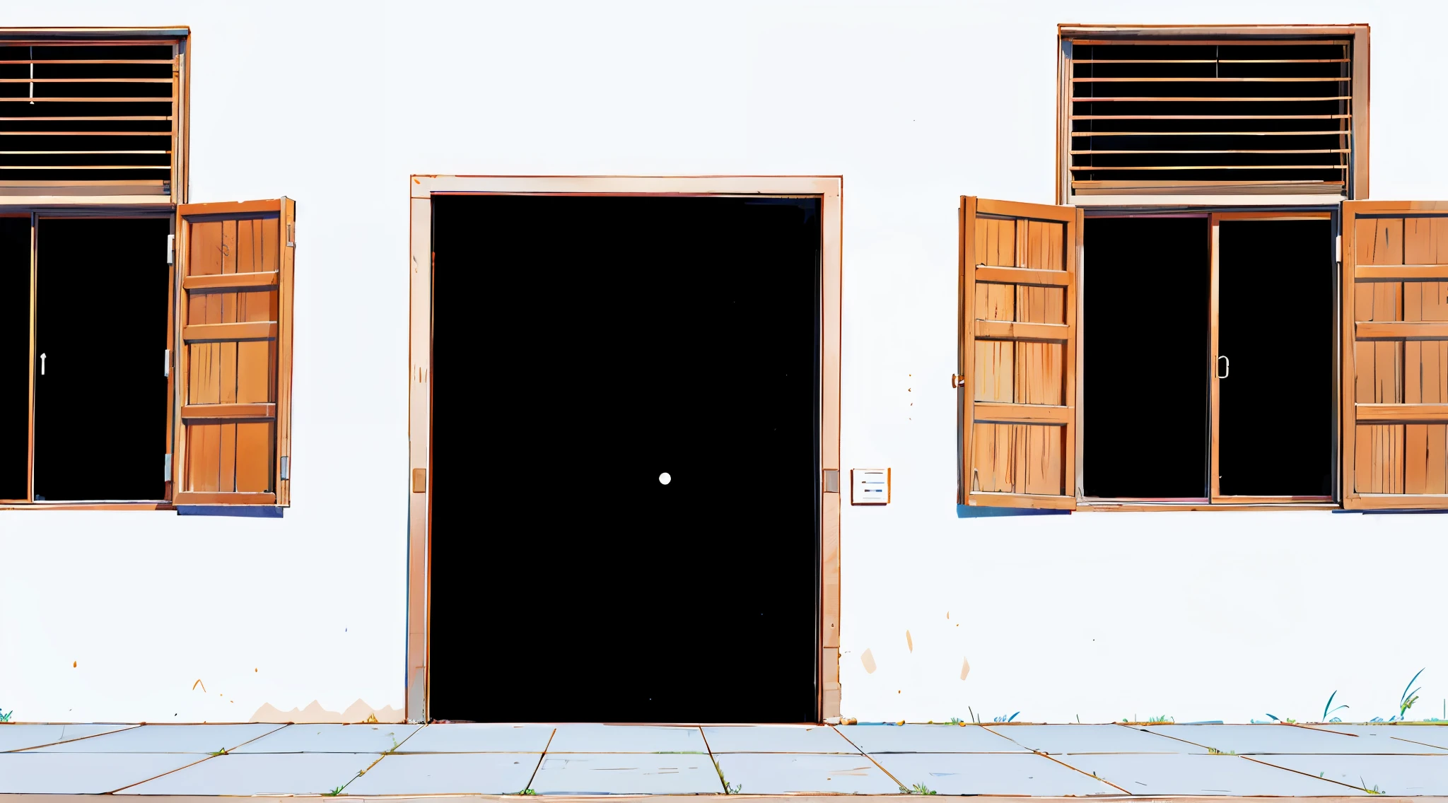 a drawing of a room with two windows and a door, random background scene, doors, about to enter doorframe, doorway, doors to various living quarters, 3 doors, doorways, many doors, cad, door, tall door, flat 2 d, many doorways, 2 d render, open window ib background, stop frame animation, 2, beautiful anime scenery, anime countryside landscape, in style of makoto shinkai, rendering in Makoto Shinkai style, Makoto Shinkai artstyle, anime, anime background, 4k, 4k detailed, (simple coloring, line art, ghibli, ghibli scene, ghibli art style), (anime style background, anime background illustration:1.3), (high quality, high resolution, masterpiece),