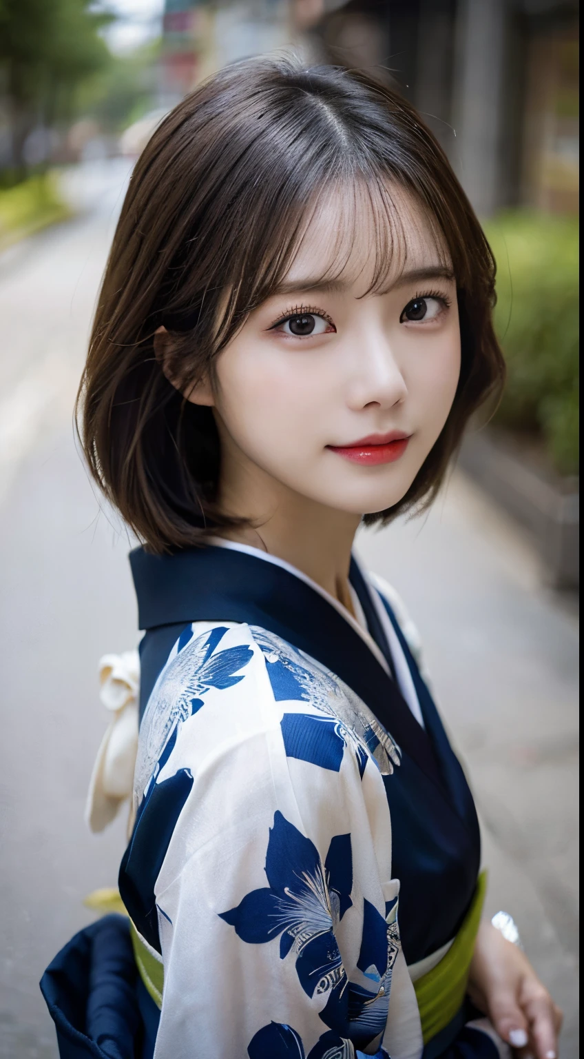 ((Kimono))、(22year old)、randome pose、(top-quality,masterpiece:1.3,超A high resolution,),(ultra-detailliert,Caustics),(Photorealsitic:1.4,RAW shooting,)Ultra-realistic capture,A highly detailed,High resolution 16K human skin closeup、 Skin texture is natural、、The skin looks healthy with an even tone、 Use natural light and color,1人,japanes,,kawaii,A dark-haired,Middle hair,,smil,,(depth of fields、chromatic abberation、、Wide range of lighting、Natural Shading、)、