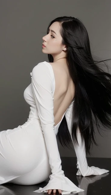 Create a visually stunning AI model with realistic black eyes and long, flowing hair exuding beauty and elegance."


