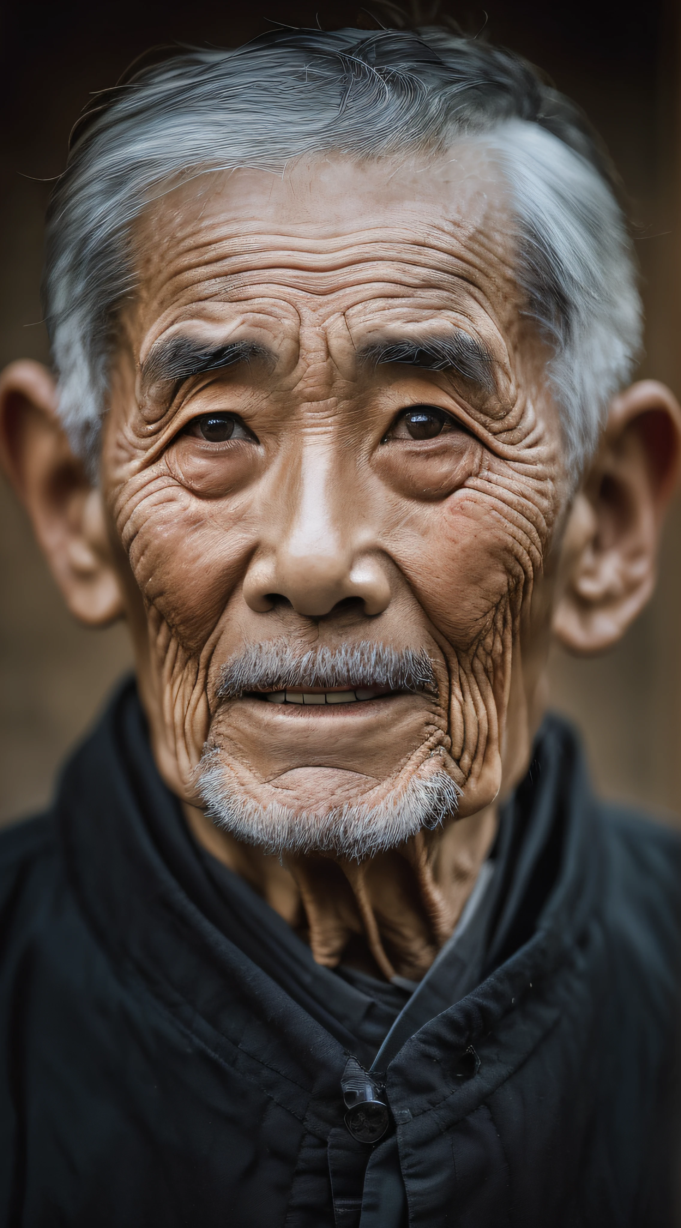 Alafid man wearing black shirt and black jacket, portrait photo of an old man, portrait of monk, Portrait of an old man, one old man, an 80 year old man, 50 mm portrait, Smart old man, Portrait of an old man, 60 mm portrait, Asian people, 70mm portrait, Portrait of an old man