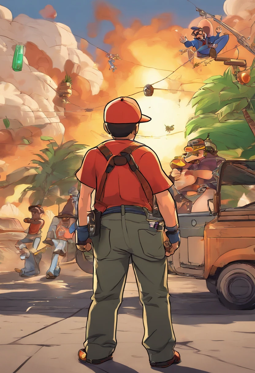 "Craft an intensely detailed prompt envisioning CJ from Grand Theft Auto: San Andreas as a remastered character in a thrilling and explosive scenario in the upcoming game. Depict CJ with remastered graphics, showcasing intricate details in his appearance and attire. Place him in the midst of a chaotic and violent scene, surrounded by explosions that illuminate the environment. Capture the intense action with meticulous detail, from the fiery blasts to the dynamic reactions on CJ's face. Infuse the scene with a sense of urgency and danger, ensuring that the remastered character seamlessly integrates into the high-stakes atmosphere. Create a visually striking and immersive prompt that teems with the energy and excitement of the Grand Theft Auto series."