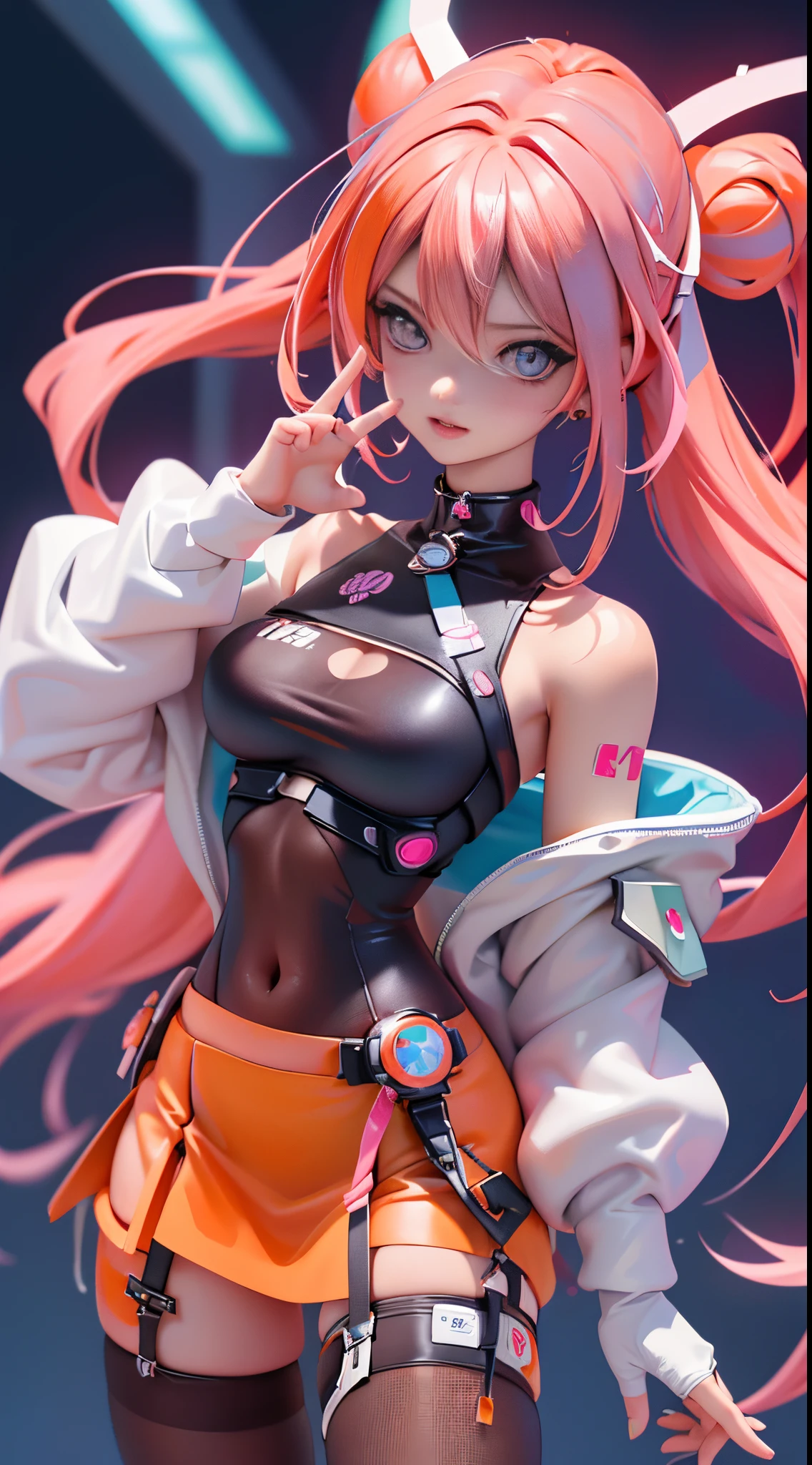 1 girl, (( Power from Chainsaw man )), (chainsaw man anime Waifu), solo, long hair, Shiny orange hair, nude, no bra,( mini pink T-shirt), ((show under boobs)), (medium Breasts), perfect erect nipples, beautiful perfect body, perfect hands, perfect legs , looking at viewer, hands in the slim waist, blue bath background, simple background, shiny blue eyes, lips, luring smile, slightly sexually aroused, voyeurism, upper body, micro panties suit, (white transparent micro panties), ((micro panties insert in the crotch)), (perfect detailed cameltoe), nose, legs, nsfw, sexy Erotic pose, white transparent latex high stockings, high resolution, Realístic, 8k.