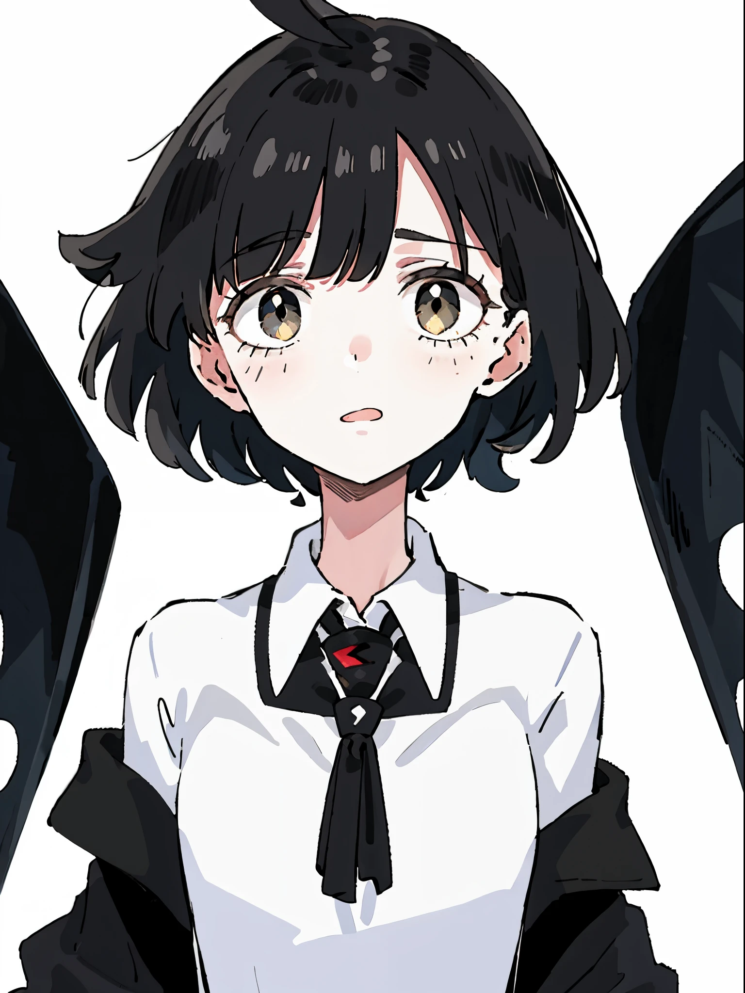 solo,tmasterpiece,Best quality at best,Upper part of the body,A cool girl,black color hair,messy shortt hair,extra very short hair,Hair only reaches the cheeks,male hairstyles,Neutral wind,The shirt,goth style girl,tomboy girl,Muscular,white theme,flatcolors,