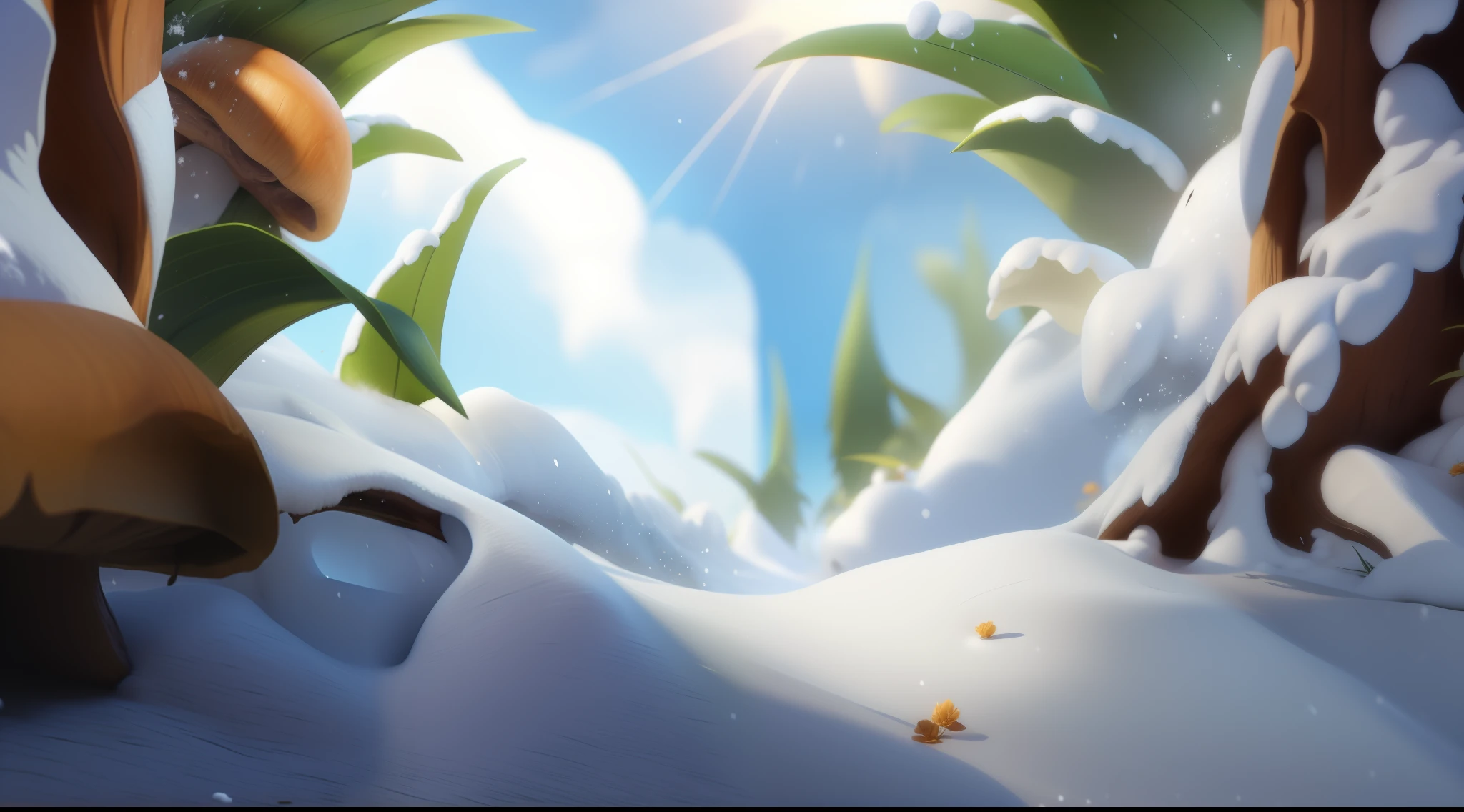 Snow in the microscopic world,Snow resort,Cogumelos,grassy
