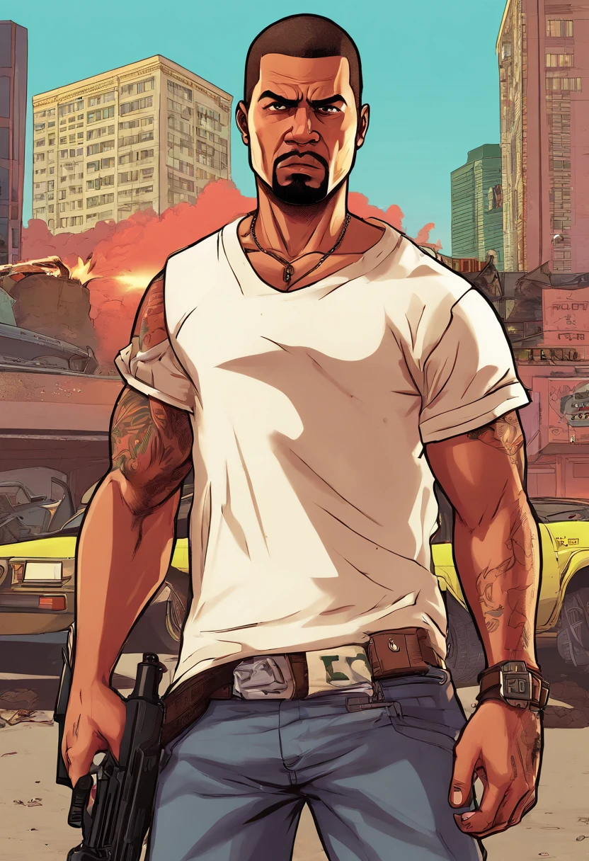 um retrato de Kanye West, estilo gtav