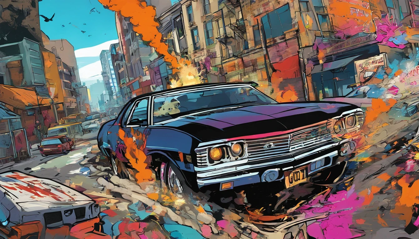 "Craft an intensely detailed prompt envisioning CJ from Grand Theft Auto: San Andreas as a remastered character in a thrilling and explosive scenario in the upcoming game. Depict CJ with remastered graphics, showcasing intricate details in his appearance and attire. Place him in the midst of a chaotic and violent scene, surrounded by explosions that illuminate the environment. Capture the intense action with meticulous detail, from the fiery blasts to the dynamic reactions on CJ's face. Infuse the scene with a sense of urgency and danger, ensuring that the remastered character seamlessly integrates into the high-stakes atmosphere. Create a visually striking and immersive prompt that teems with the energy and excitement of the Grand Theft Auto series."