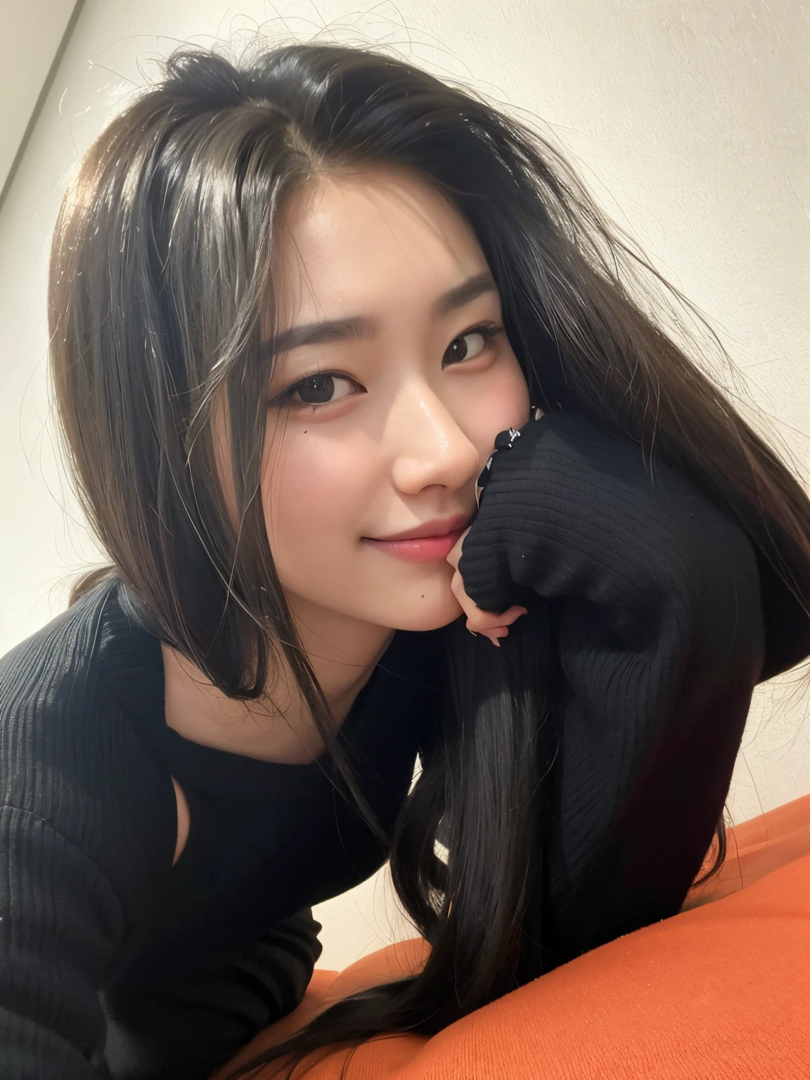 There is a woman who is lying with her hand on her chin, Jaeyeon Nam, Heonhwa Choe, Jinyoung Canela, Lee Ji-eun, Lee Ji - Eun, coreana, Ulzzang, Bae Suzy, Mulher sul-coreana bonita, Seseon Yoon, Sakimichan, TaeJune Kim, Parque Ji-min