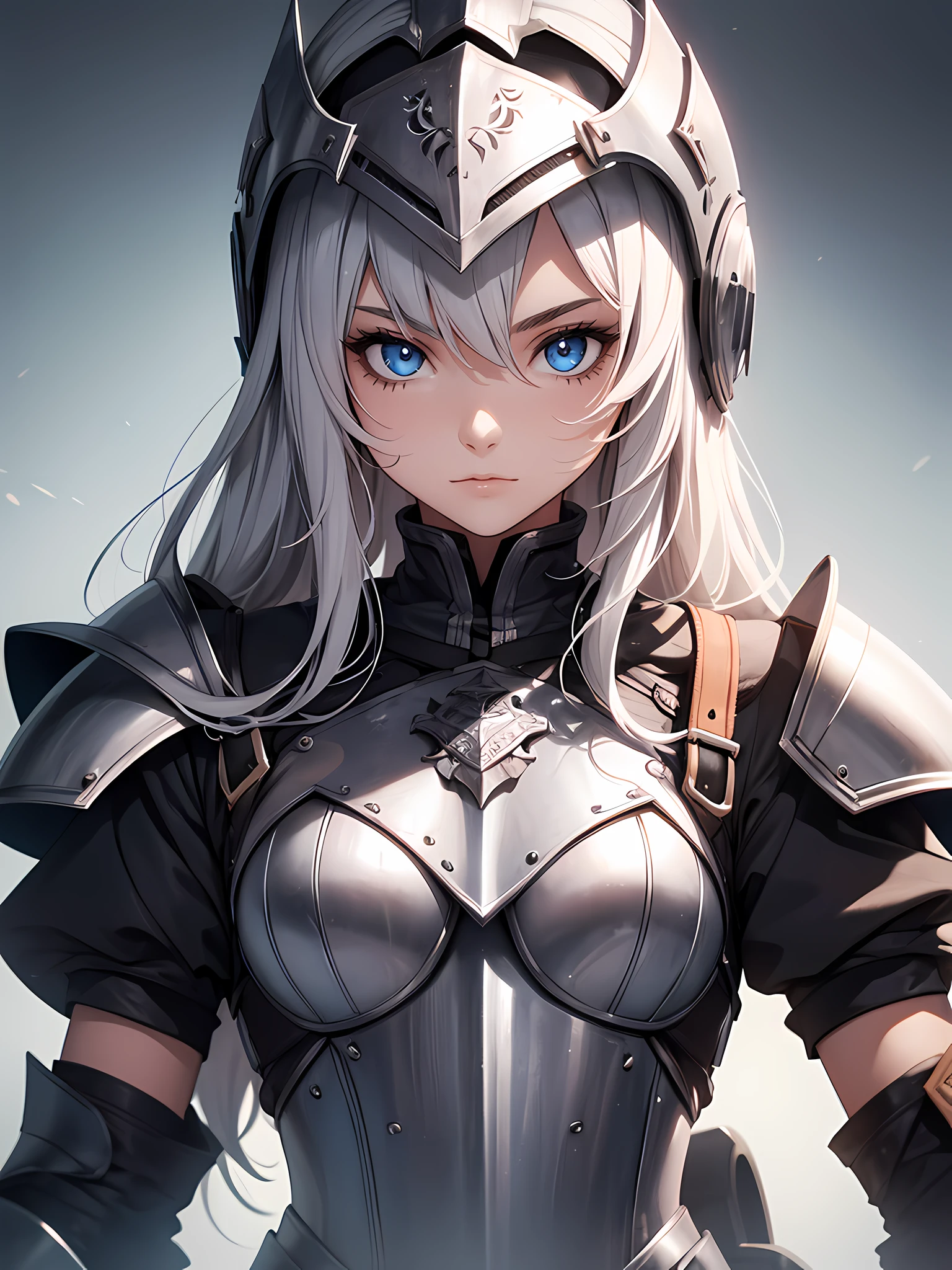 woman, age 18, detailed eyes, wearing knight armor, knight helmet, ready for battle