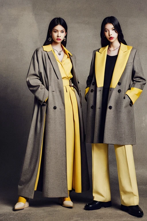 women gray and yellow, Fashion Editorial