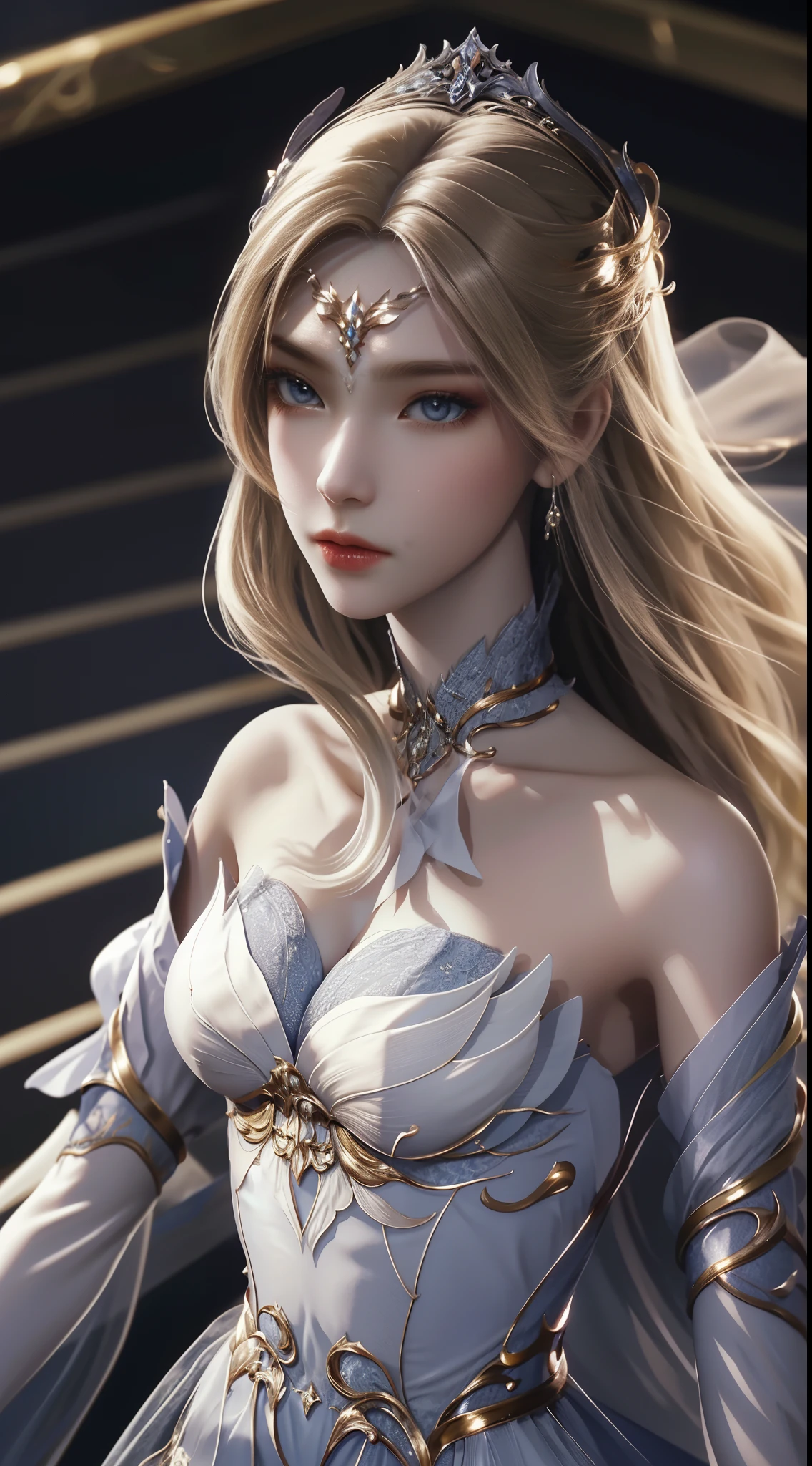tmasterpiece,Best Picture Quality,HD 8K wallpaper,Nice photos,elegant single woman,round skirt,shinning eyes,Every detail is perfect,A masterpiece of exquisite beauty,pure beauty and lightness,Moderate aesthetics,Gentle and elegant,The attention to detail,Blue and white lace round princess dress,undying