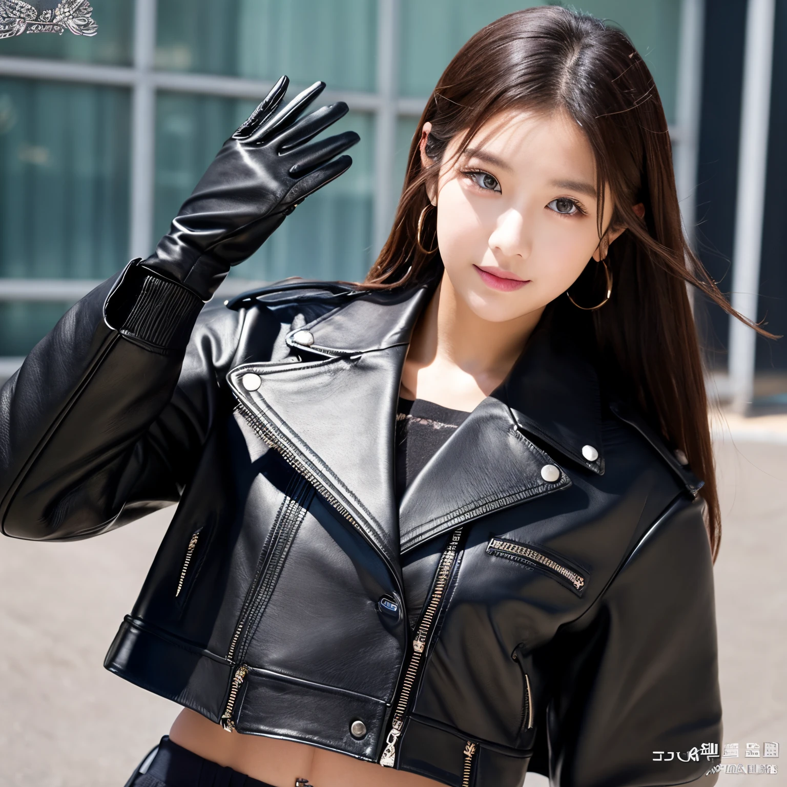 Black leather gloves　Black Leather Double Rider's Jacket　hi-school girl