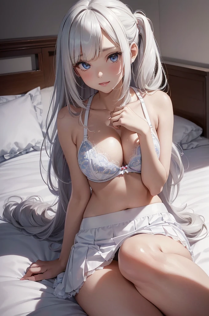 Lisa Hijirigaoka,Lisa Hijirigaoka,Official art, (very precise details,Ultra High Resolution:1.5),(Highly detailed CG Unity 8K:1.5),(A slender:1.5),Perfect litthing,colourfull,Bright Front face Illuminating,laying on back,(Lisa Hijirigaoka:1.5),(Perfect female body:1.4),(Spread legs:1.1),(Long hair:1.4),(sharpnes:1.4),(Curve,Model,glamor:1.5),(H Cup Bust:1.4),(Realistic, hyper realisitic:1.5),(beautiful hands of a woman:1.4),(Bedroom,on the bed:1.4),White underwear,(A slender:1.4),(sharpnes:1.5),(beutiful breast,perfect chest,appealing breasts,Round chest of drawers:1.2),(parted_Lips:1.4),(sitting on,Kneel:1.4),(Infirmary,White bed:1.5),(Seductive smile:1.4),(Bangs parted in the middle, Hair pulled back:1.5),(White underwear:1.4),(Highly detailed bra,Rajbra,Ren Hao,Lace-trimmed bra,White mini skirt,blue and white striped open shirt),Blue eyes,A dark-haired,clean ears,(Parted bangs:1.3),Looking over here, Anime girl in underwear, a hyperrealistic schoolgirl, beautiful anime high school girl, Seductive Anime Girl, School Girl, Fine details, Cute Schoolgirl, blonde anime girl with long hair, charming anime girls,