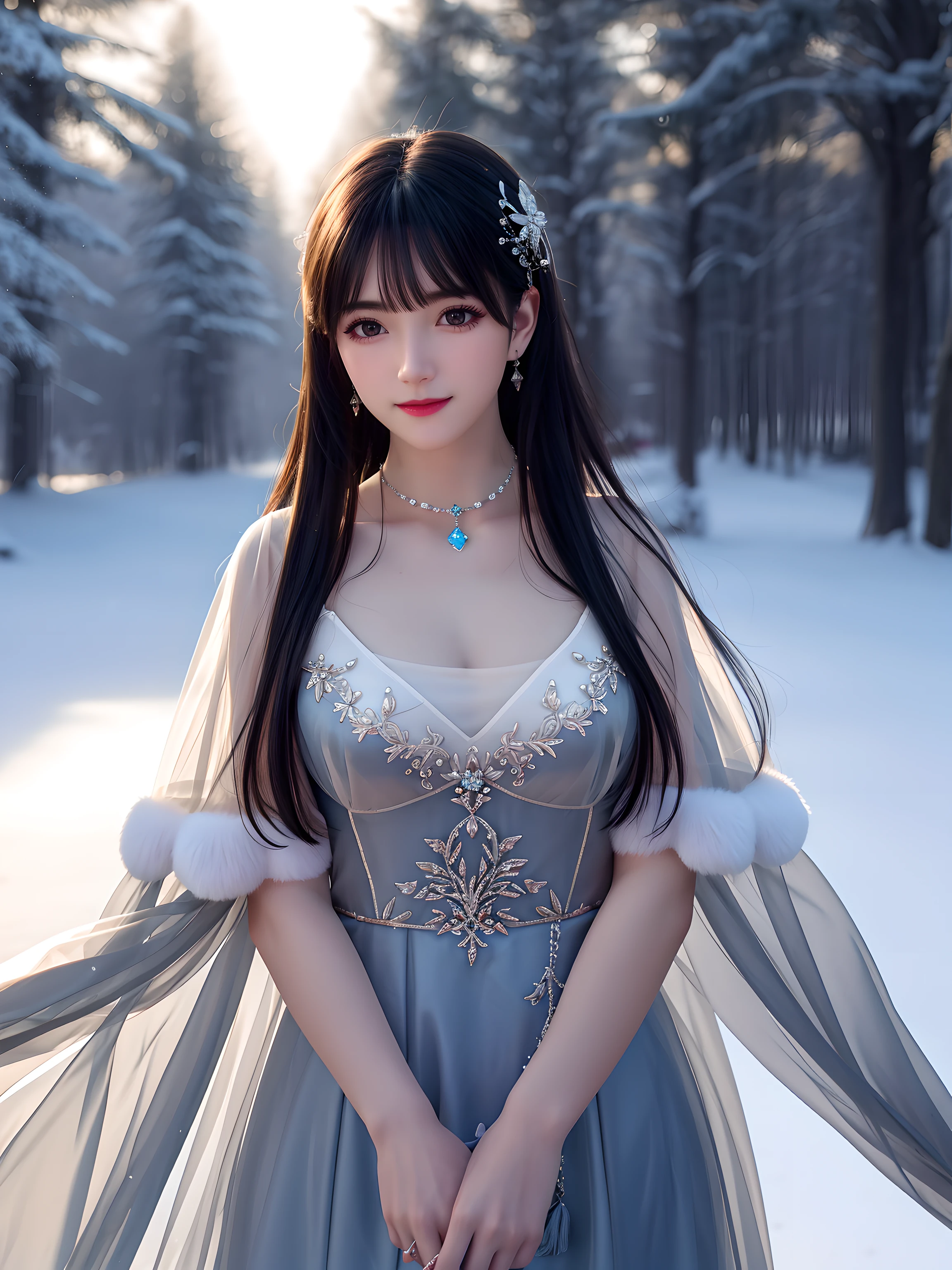High-quality work，Realistic works，Super premium graphics，8K HD CG works，high quality graphics，High-definition and exquisite CG works，10x pixels，Ultra-fine details：1.1，Advanced technical details：1.1Realistic photo effects，Interior lighting effects：1.5，natural soft light：1.5. Light effect（Virtual light effects：1.8），ultra high resolution，shining dress，sliver long hair，silber hair，transparenthair，high detailed hair（Quality hair details：1.1）Clear eyes，Double eyelids look good，Sharp eye makeup, Create exquisite eyelash makeup, tthin eyebrows, Ultra-detailed eyes，a tall nose, lovely red lips, rosey cheeks, With delicate makeup on her face , pretty face, The face shape is perfectly proportioned,（Advanced facial details：1.1）1 beautiful woman, clear blue eyes, 赤いlong hair, beautiful face, real face, beautiful detailed eyes, beautiful skin, woman dancing gracefully:1.7, woman dancing gracefully:1.7)), Long red hair fluttering in the wind, long red hair bounces, Long red hair dancing in the wind, hair jump, halter neck, red leather pants, red leather jacket, silver earrings, ((night, Wind, darkness, full moon, night sky, snow and hoarfrost, very cold winter day, snow-capped mountainや森, hoarfrost, snow-capped mountain々, The beauty and brilliance of frost-covered trees, The tranquility and beauty of a world of ice and snow)), hip up, beautiful eyes, long hair, ring-shaped eyes, jewelry，Women's artwork，Dress full body video，Realism，Amazing Cleavage，My eyes are very bright today
