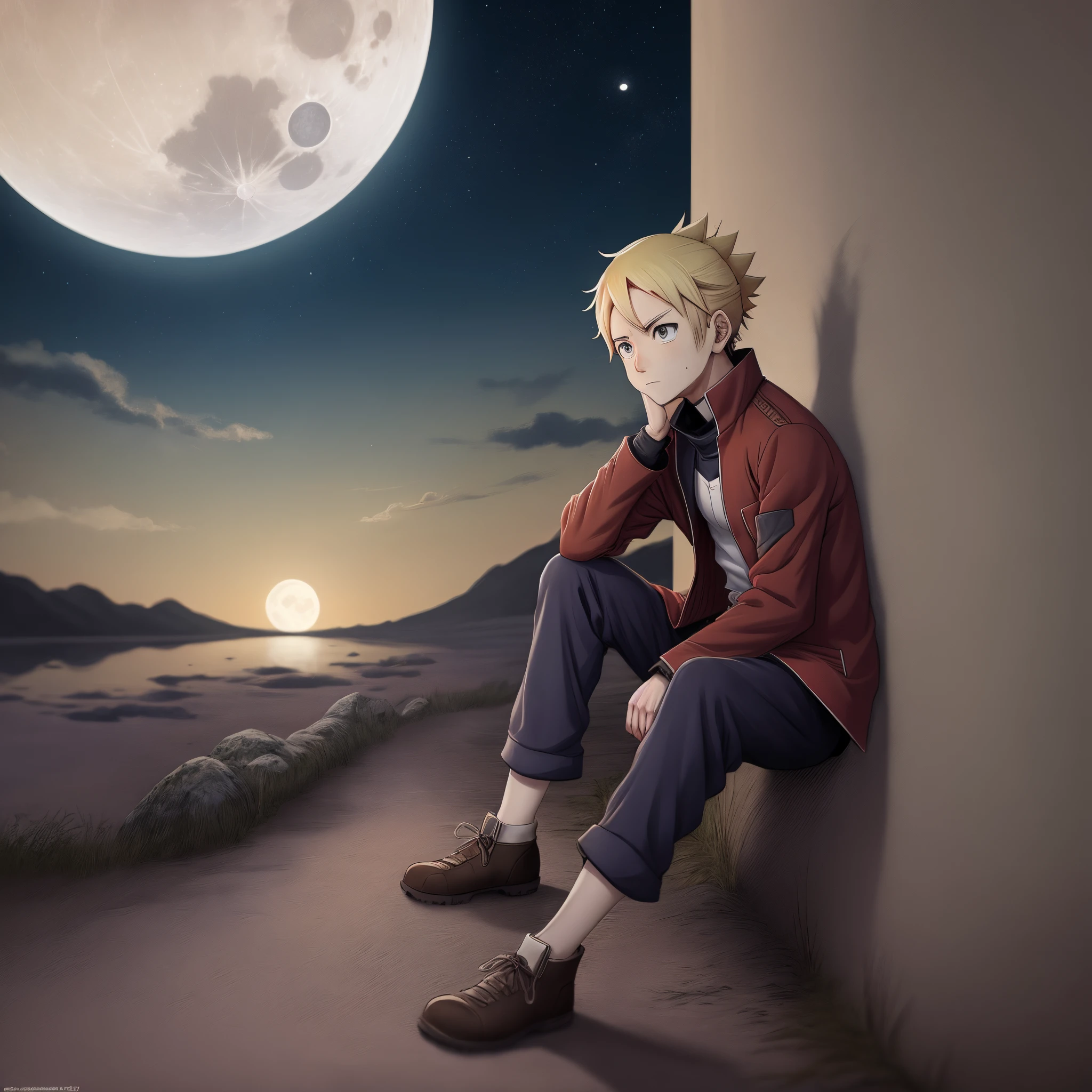 Boruto no time Skip, looking at the moon with the feeling of being alone