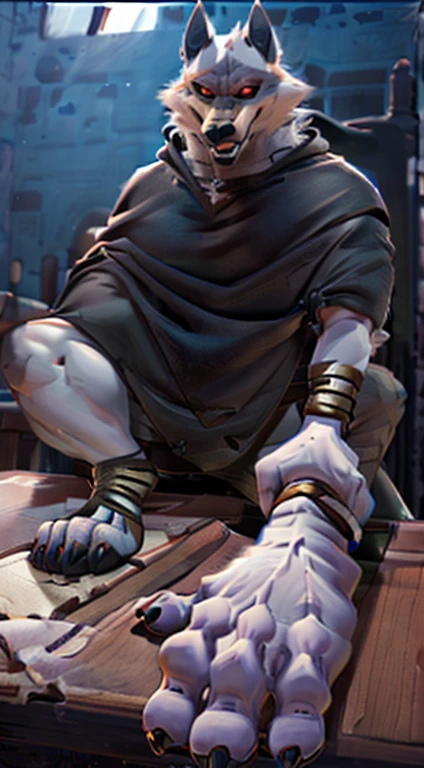 suggestive content, highres, super high resolution, beautiful details, beautiful eyes, depth of field, solo focus, detailed background, high quality, good lighting, high res, (((masterpiece))), 8k, depth of field, ray tracing, detailed background, great lighting, detailed face and body, detailed lighting, [cinematic lighting], [backlighting], [detailed ambient light], [gray natural lighting], [sharp focus], solo,
Deathwolf, Death Wolf, death_(n_boots), black sclera, red eyes, male anthro wolf furry, canid, canine, werewolf, muscular, hunk, handsome, sexy, beefcake, stud, seductive expression,
(Standing in an egyptian palace castle), (close up, extreme close up), (headshot):1.3, (wearing black poncho, black cloak),
(detailed fluffy fur, fluffy, detailed fur):1.2, [tuft, neck tuft, neck fluff, tufted fur, fur tuft, inner ear fluff],
by darkgem, by honovy, by spectrumshift, by tarakanovich, by zourik, feet, pov of soles, foot focus, big feet, four toes, footjob, perfect soles, good feet, perfect toes, footjob domination, toeclaws, bottom of soles, soles, footjob, detailed soles, pov under feet, foot fetish, feet up showing soles, black baggy pants, black stirrups, different feet positions, detailed soles, foot fetish, black pawpads on the bottom of both feet