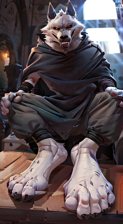 suggestive content, highres, super high resolution, beautiful details, beautiful eyes, depth of field, solo focus, detailed background, high quality, good lighting, high res, (((masterpiece))), 8k, depth of field, ray tracing, detailed background, great lighting, detailed face and body, detailed lighting, [cinematic lighting], [backlighting], [detailed ambient light], [gray natural lighting], [sharp focus], solo,
Deathwolf, Death Wolf, death_(n_boots), black sclera, red eyes, male anthro wolf furry, canid, canine, werewolf, muscular, hunk, handsome, sexy, beefcake, stud, seductive expression,
(Standing in an egyptian palace castle), (close up, extreme close up), (headshot):1.3, (wearing black poncho, black cloak),
(detailed fluffy fur, fluffy, detailed fur):1.2, [tuft, neck tuft, neck fluff, tufted fur, fur tuft, inner ear fluff],
by darkgem, by honovy, by spectrumshift, by tarakanovich, by zourik, feet, pov of soles, foot focus, big feet, four toes, footjob, perfect soles, good feet, perfect toes, footjob domination, toeclaws, bottom of soles, soles, footjob, detailed soles, pov under feet, foot fetish, feet up showing soles, black baggy pants, black stirrups, different feet positions, detailed soles, foot fetish, black pawpads on the bottom of both feet