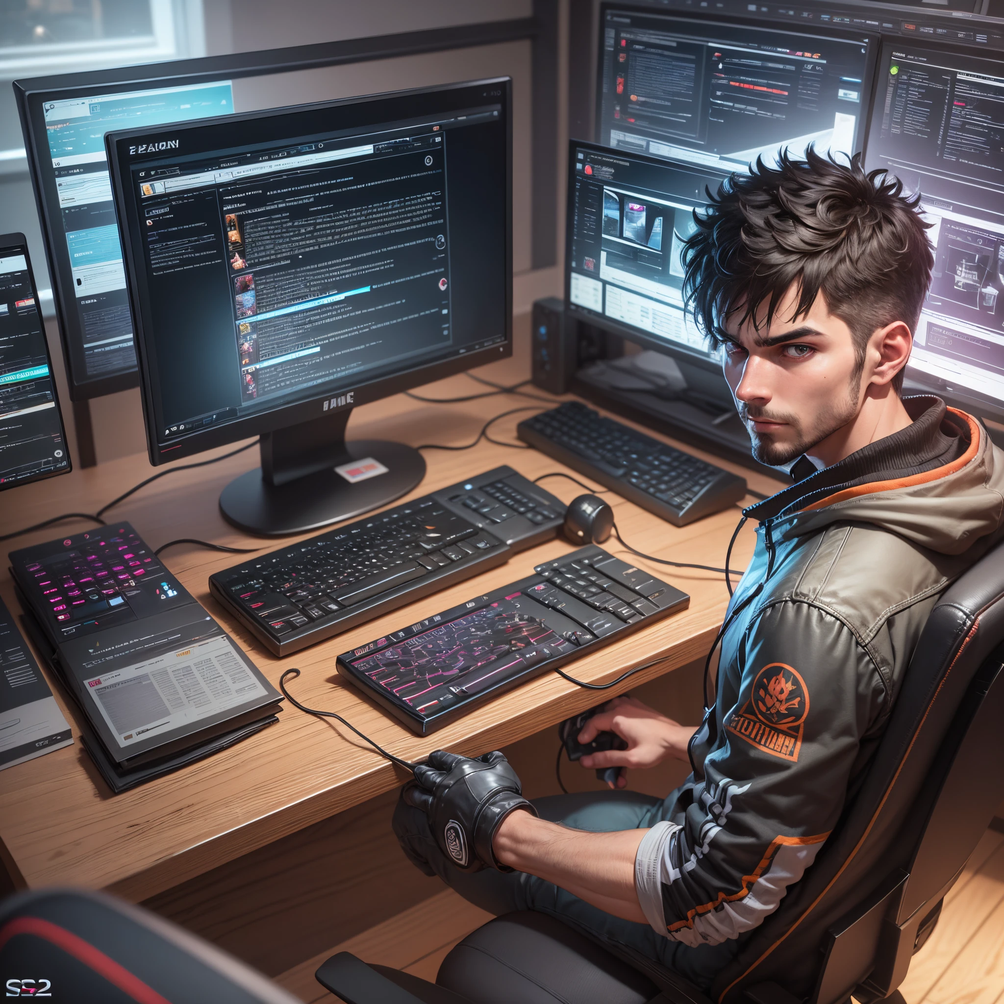 teen, male, angry, madness, console player, dark room, purple neon, . Highly detailed, high quality, masterpiece, --auto