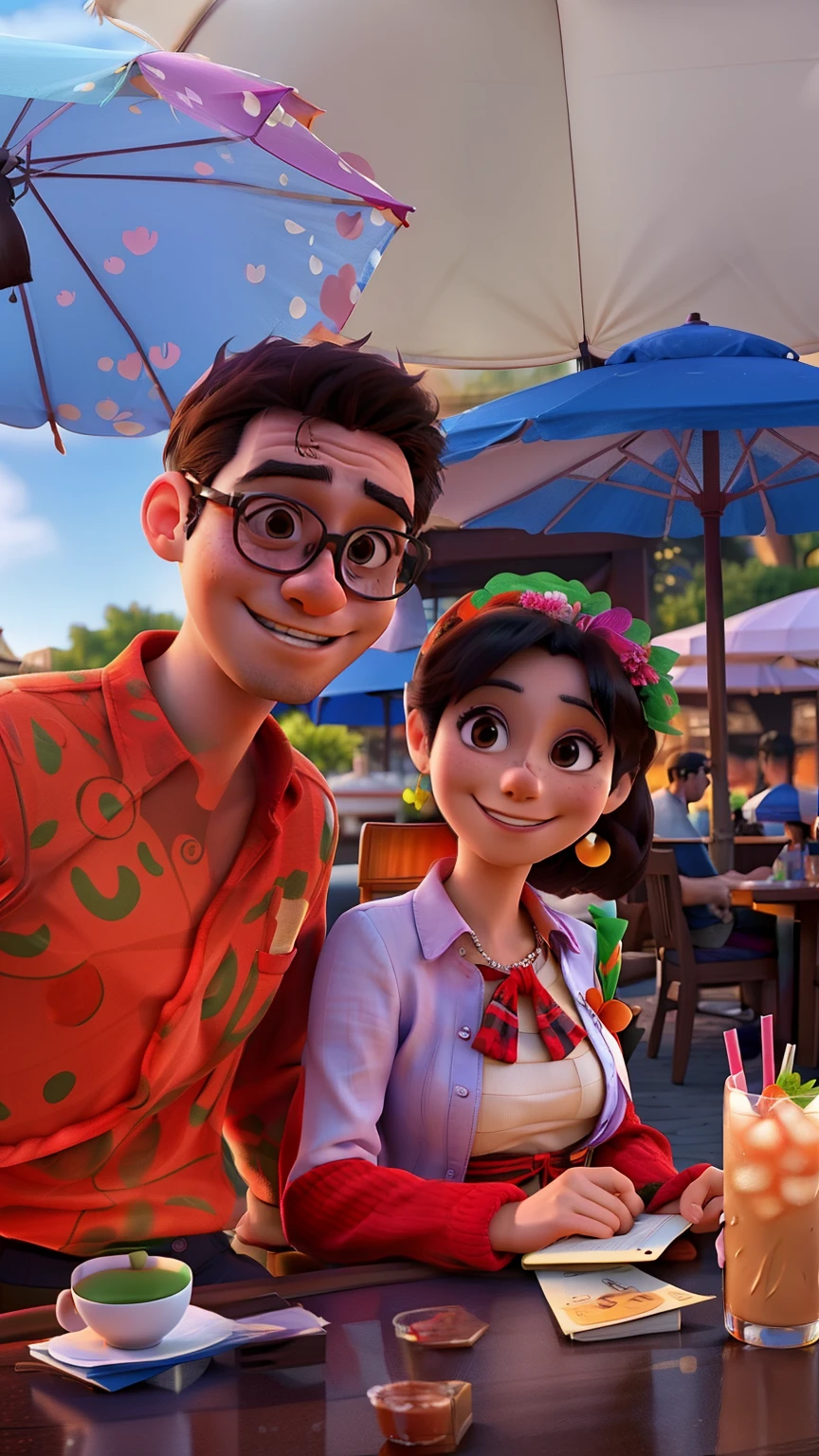there are two people sitting at a table with drinks under an umbrella, lovely couple, profile pic, taken in the early 2020s, taken in 2 0 2 0, couple, facebook post, happy couple, 1614572159, profile image, photoshoot, * colour splash *, couple pose
