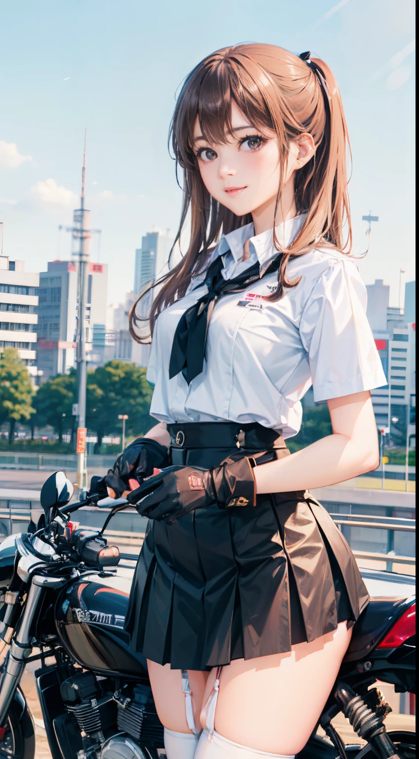 Japan schoolgirl riding motorcycle,a miniskirt、White panty、beautiful thigh、Beautiful panties、beautiful  Girl、Beautie、Beautie、lolicon hentai、Beautiful panties、beautiful thigh、beautiful  Girl、Beautie、Happy!!!, , motor cycle,[ photos realistic ]!!, hight resolution,