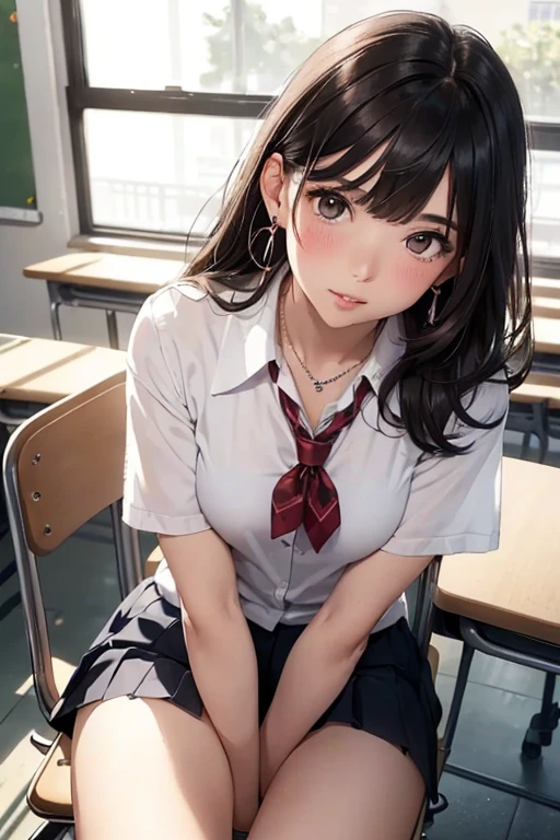 very cute and beautiful school girl,(very detailed beautiful face and eyes:1.2),
Smile,(Mini skirt),Black hair,Sitting,(Spread legs),White panties,
Wooden Classroom,window,Distant trees々and town,
(Best Quality,masutepiece:1.2),Intricate details,Extremely detailed,hight resolution,Solo,
Cinematic lighting,Dynamic Angle,