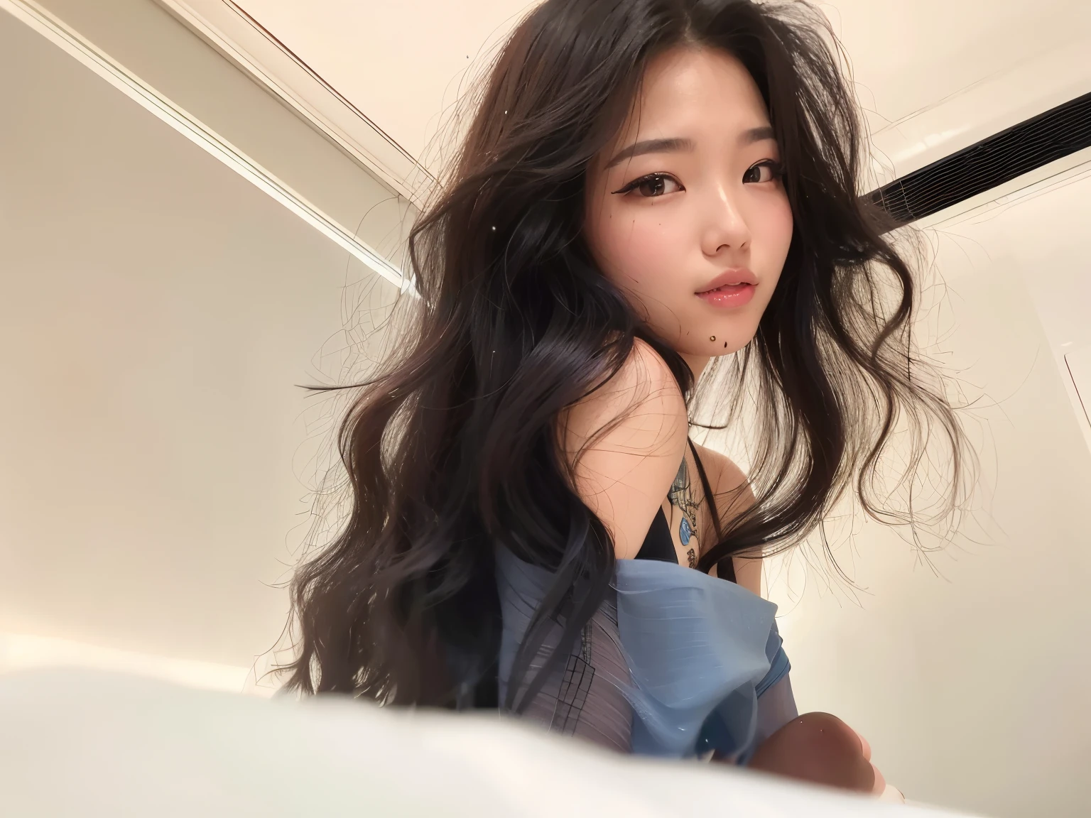 there is a woman with long hair and a blue dress, linda mulher coreana jovem, Mulher sul-coreana bonita, Fotografia selfie 8k, mulher coreana jovem bonita, Capturado na Canon EOS R 6, gorgeous chinese model, Heonhwa Choe, com um sorriso sedutor, Asian girl with long hair, Gongbi, com cabelos longos, Ulzzang, jennie blackpink