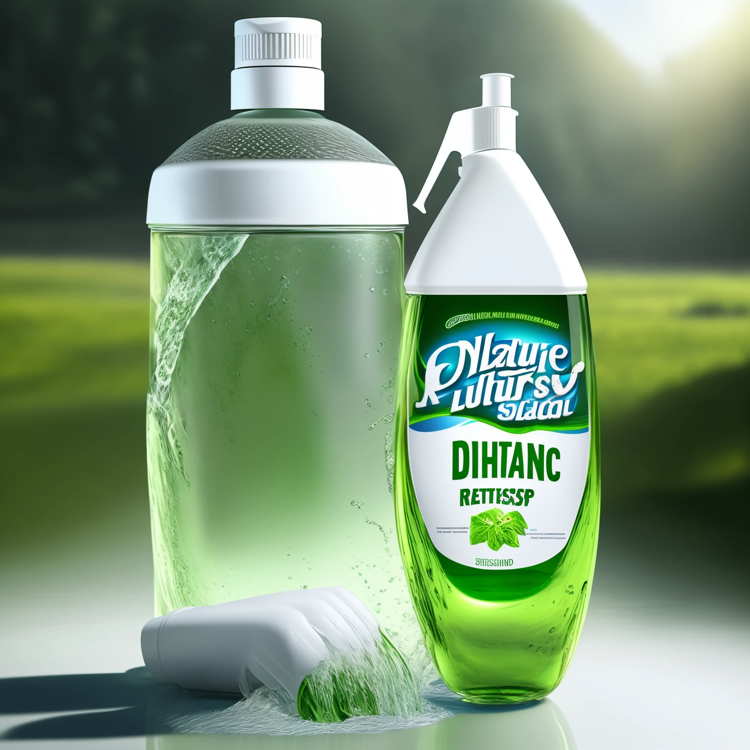 dishwashing liquid hyper realistic with nature background