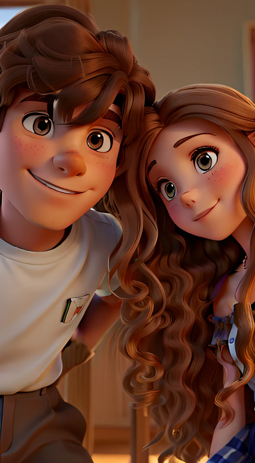 Boy with brown hair and girl with long curly blonde hair true to the photo, somente os dois na foto, basear completamente na foto