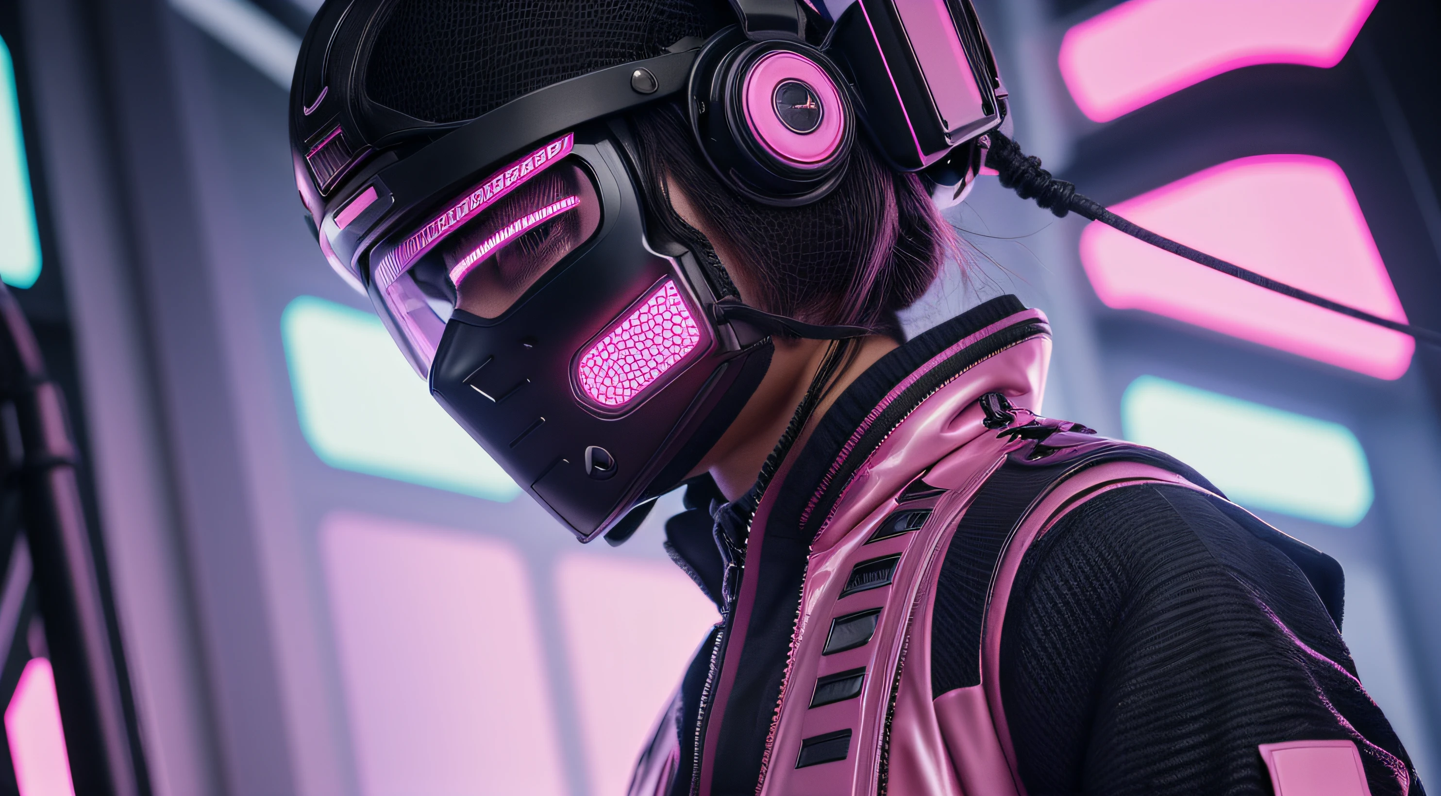 Vr-samurais shinobi, wearing vr headset, vr headset, vr, virtual reality, vr glasses, satanic harajuku street wear, 18 year old girl, holographic transparent glossy, no gravity, medium half bidy shoot, minimalist, pastel color, glossy, exquisite detail, half-body sharp-focus, behance, artstation, intricately-detailed, low-contrast, high-sharpness, ultra-detailed, white render, gradient background, futuristic photorealistic, photo realism, 8k, hyper realistic, woman in pink glossy harajuku fashion, with a cyberpunk mask, vr headset, wearing japanese techwear, photograph of a techwear woman, cyberpunk streetwear, wearing cyberpunk streetwear, techwear, cyberpunk techwear, techwear fashion, future techwear, wearing techwear and armor, futuristic techwear, 2 techwear women, very beautiful cyberpunk samurai, techwear look and clothes
