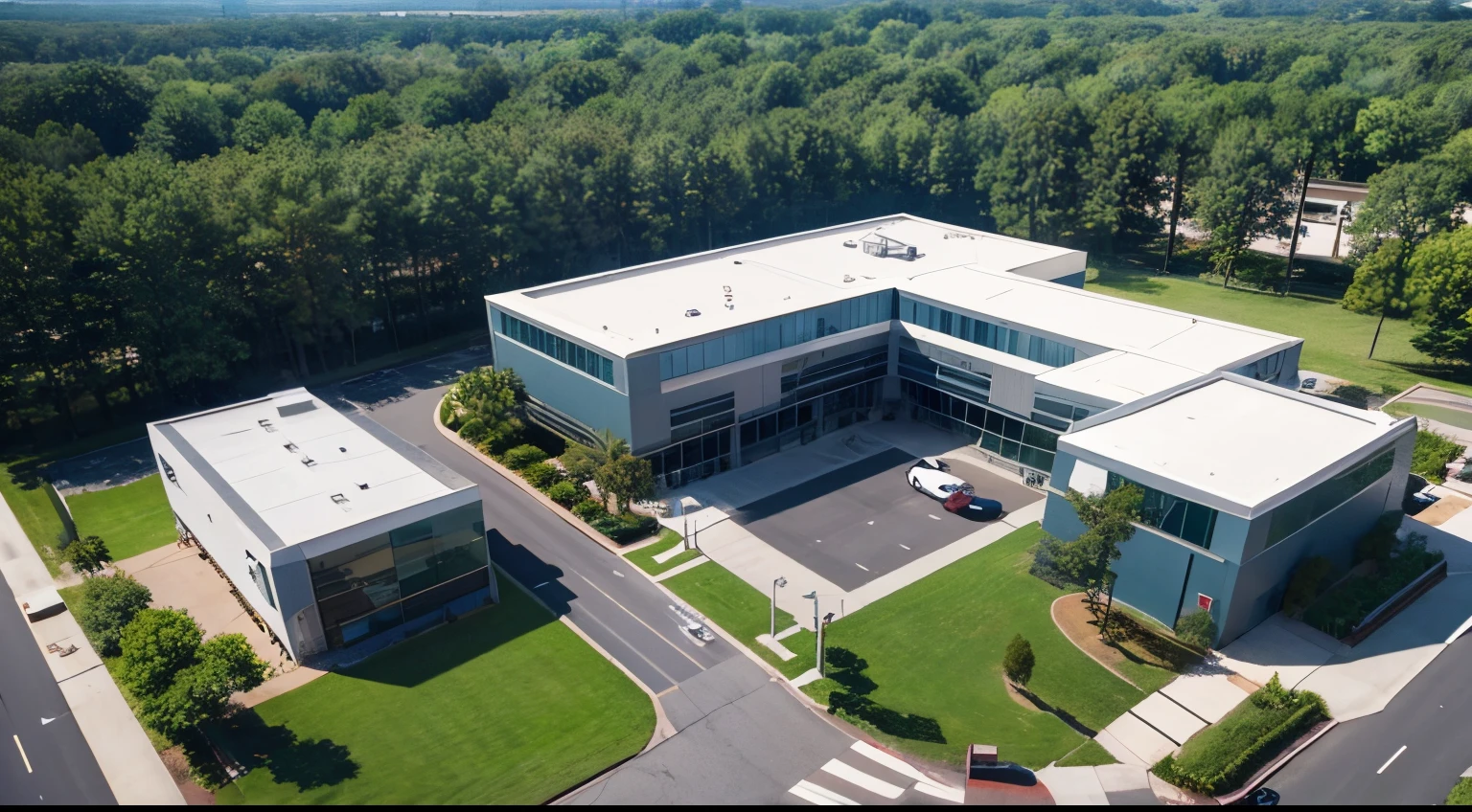 Aerial view of a stylish office park