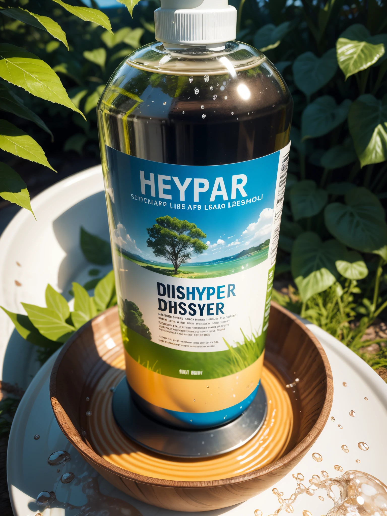 dishwashing liquid hyper realistic with nature background