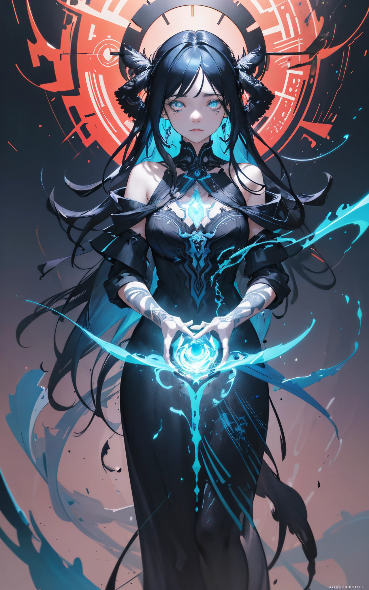 ultra-detailed artistic abstract beautiful indigenous woman with long black hair, magic with bioluminescent filigree, geometric photography, 32k fashion abstract poster, detailed symmetrical blue iris, natural body posture by artist russ mills, art by alberto seveso, by Carne Griffiths, by Wadim Kashin, symmetrical, abstract art style, sharp eyes, digital painting, burst of color, concept art , volumetric lighting, by GIlSam-paio octane rendering depicting innovation and truth, 8k, by Lee Jeffries, Alessio Albi, Adrian Kuipers, glamour, intricate detailed environment, lace, smudges , dark background, masterpiece, ornate, depth - studio Gs perfecty.
