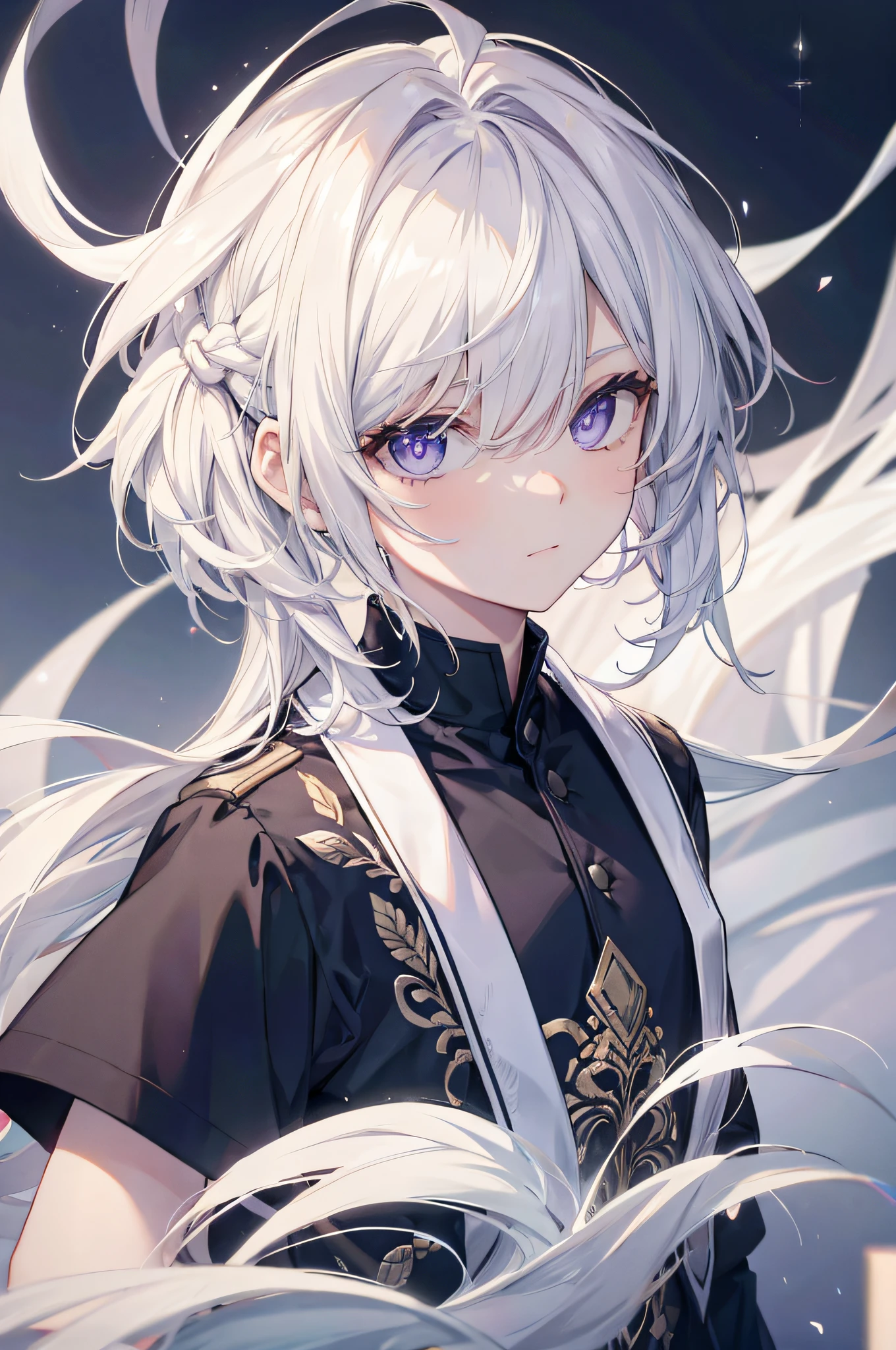 purple eyes, shining eyes, mullet hair