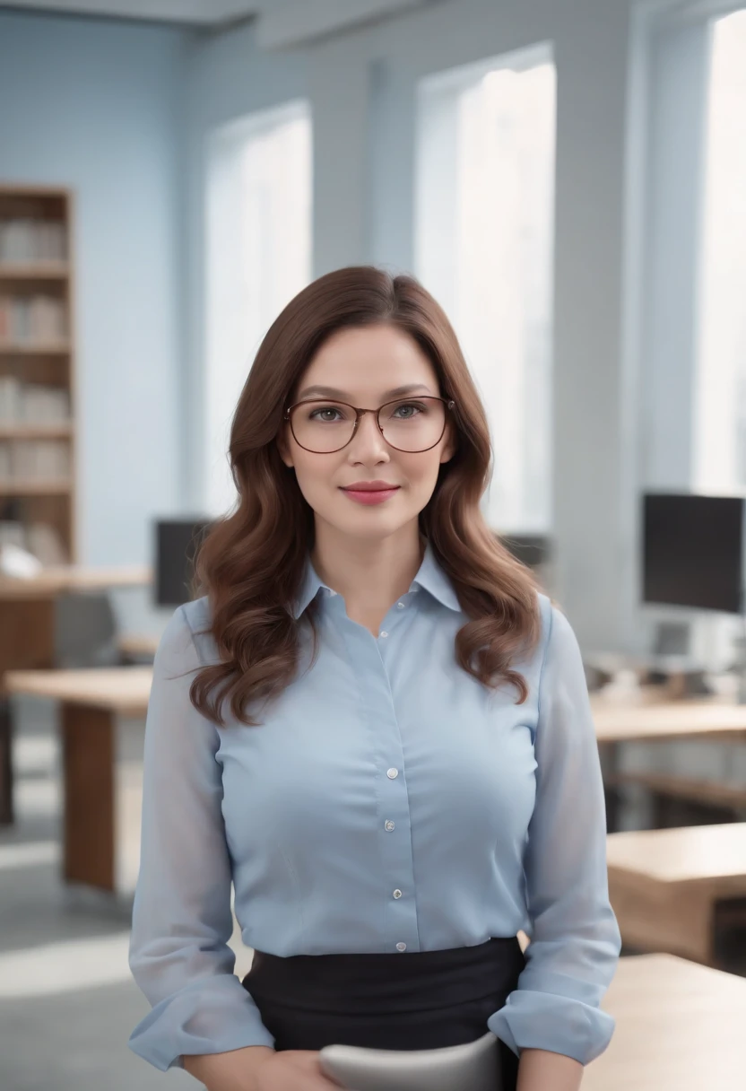 Cinematic ,facing the audience, (Reality :1.4), a 40 year old woman looking into the camera, extra long curly hair, female librarian, black skirt, white buttoned blouse, light blue sweater, glasses, detailed beautiful face, action shot, empty office background, daytime, photo realistic, CG, art station, masterpiece, HD photographyCinematic portrait, ((medium close-up)), facing the audience, (Reality :1.4), a 40 year old woman looking into the camera, long wavy hair, female librarian, librarian costume, glasses, detailed beautiful face, smiling, empty office background, daytime, photo realistic, CG, art station, masterpiece, HD photography