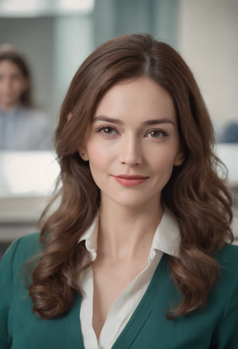 Cinematic ,facing the audience, (Reality :1.4), a 40 year old woman looking into the camera, extra long curly hair, female librarian, black skirt, white buttoned blouse, mint green sweater, mouth open, detailed beautiful face, action shot, empty office background, daytime, photo realistic, CG, art station, masterpiece, HD photographyCinematic portrait, ((medium close-up)), facing the audience, (Reality :1.4), a 40 year old woman looking into the camera, long wavy hair, female librarian, librarian costume, detailed beautiful face, smiling, empty office background, daytime, photo realistic, CG, art station, masterpiece, HD photography