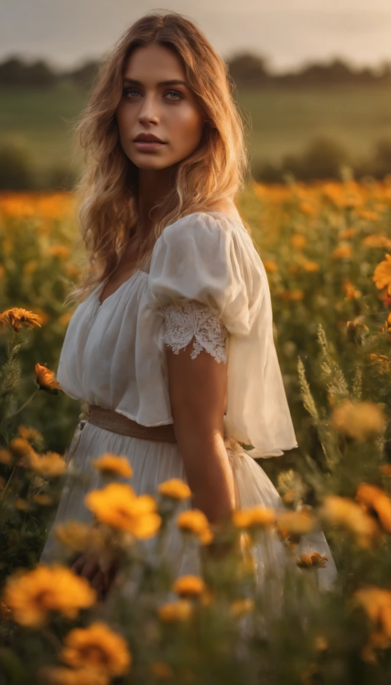 Hay una mujer parada en un campo de flores bajo la lluvia, Una diosa en un campo de flores, Karol behind UHD, girl in flowers, Retrato de tormenta de flores, Frente de la muchacha en el campo de flores, Hermoso arte Ultra HD 4K, girl in a flower field, en un campo de flores, Mujer en flores, arte digital 4K altamente detallado