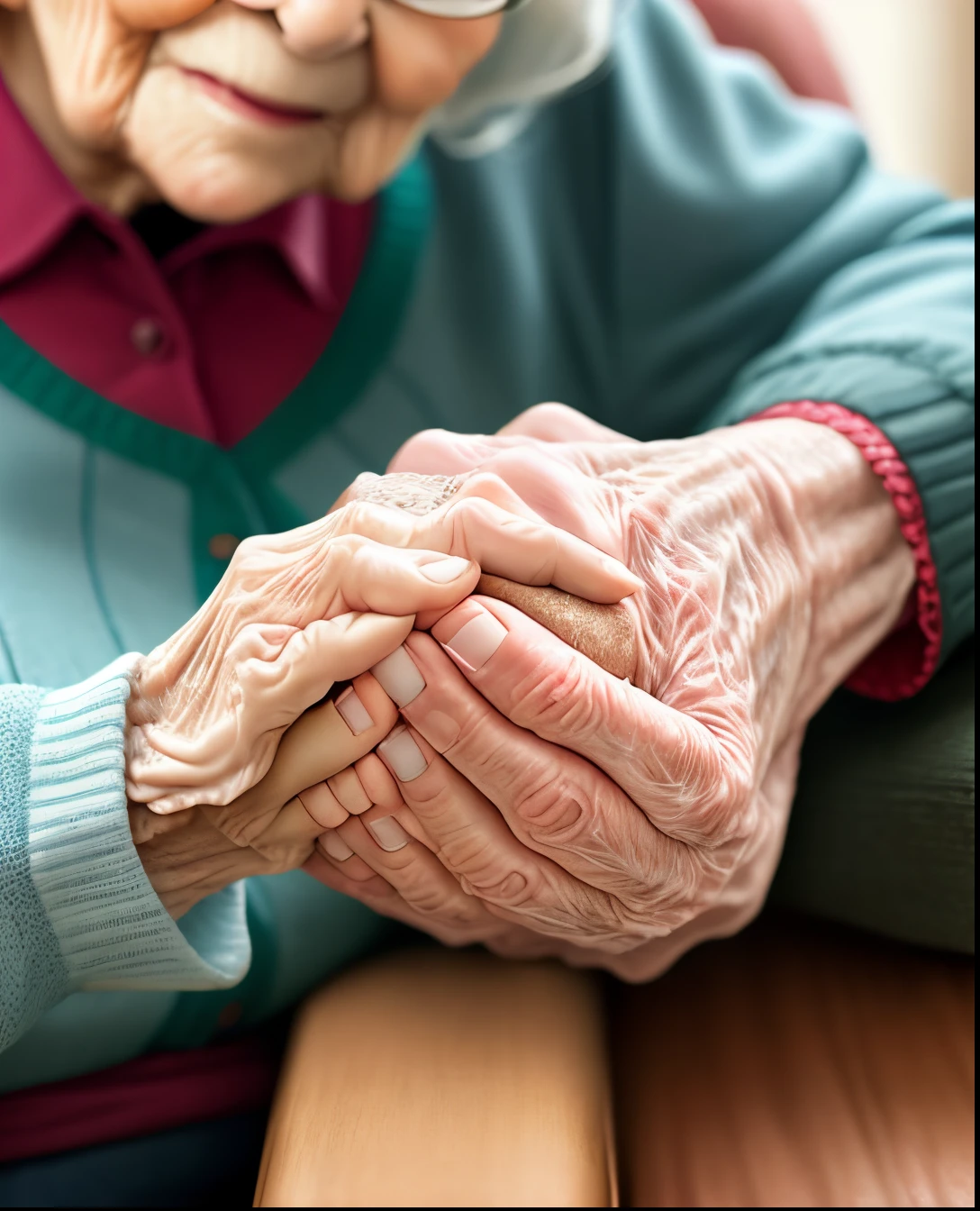 Close up of elderly couple's joined hands