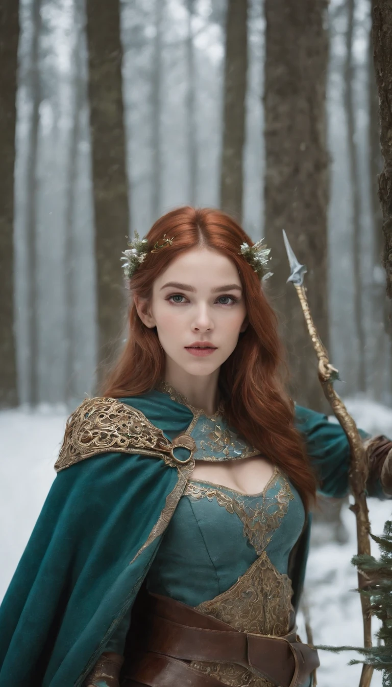 Wearing an ice crown、Woman wearing navy blue winter cloak with gold details, snowflake brooch. cabelos preto e longos. Winter queen, Elf Princess, portrait of an elf queen, fairy queen, winter princess, fairy queen, The artistic germ of artstation pixiv, beautiful and elegant elf queen, full bodyesbian. standing in the snow,In front of you is a huge ice castle. rpg character. medieval era. elf woman. Red-haired elves. eBlue eyes. Forest elves. forest elf warrior. Elven archers. Medieval archers. archery. Organic Amadurlah. Moss green armor. gentle lighting. Standing in the middle of the forest. floresta exuberante. bioluminescent mushrooms. Fantastic environment. sunlights. sun light. Warm highlights. Blue and yellow-green color palette. Role playing game character design. IG model | Art germ, :: Ross Drawing, The artwork is not guweiz's style, Very detailed artistic germ. full bodyesbian, detailed background of a castle, ultra - detailed, 详细的脸, Sincere POV photos, Park Lee Jeffries, Nikon D850, movie stock photography ,4 ending portra 400, F1 camera lens.6, plethora of colors, hyper realisitc, Realistic texture, The lights are dramatic, film alembic 800 (8K, RAW photogr, Better quality, tmasterpiece: 1.2), ultra - detailed, (highlydetailed skin: 1.2), 8k ultra high definition, SLR camera, gentle lighting, high qulity.IG model | Art germ, :: Ross Drawing, The artwork is not guweiz's style, Very detailed artistic germ. full bodyesbian, detailed background of a castle, ultra - detailed, 详细的脸, Sincere POV photos, Park Lee Jeffries, Nikon D850, movie stock photography ,4 ending portra 400, F1 camera lens.6, plethora of colors, hyper realisitc, Realistic texture, The lights are dramatic, film alembic 800