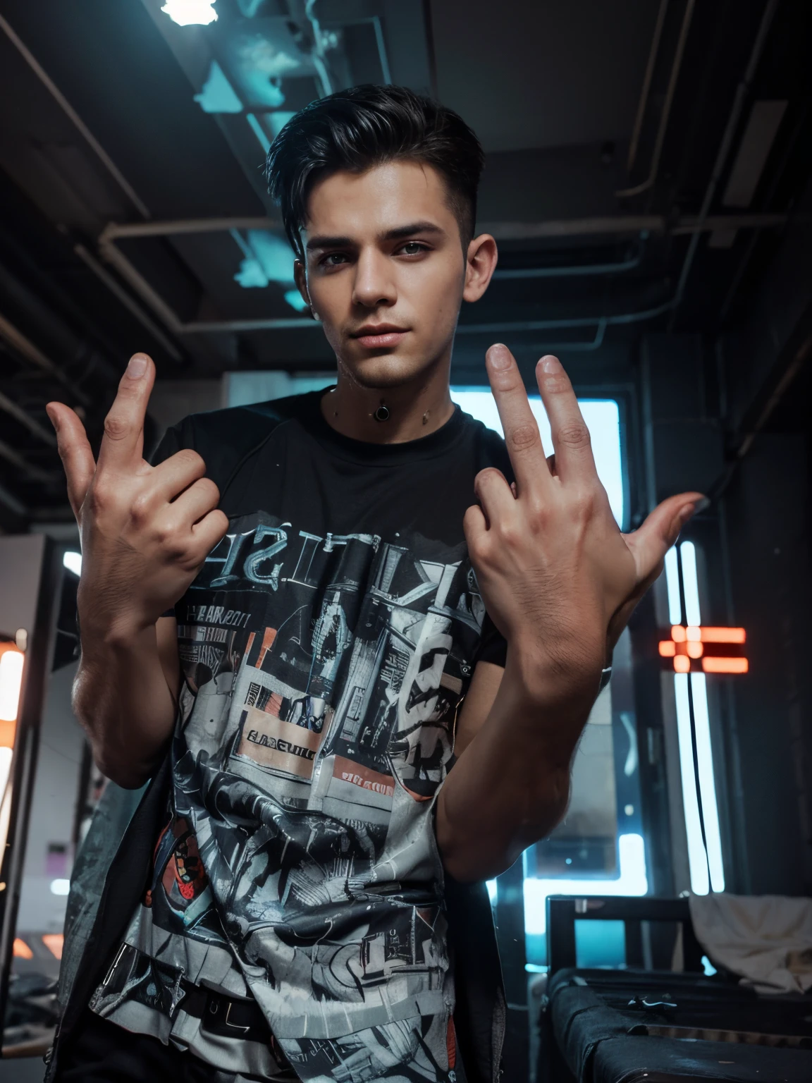 Change background  cyberpunk  handsome boy, realistic fece , 8k, ultra realistic
