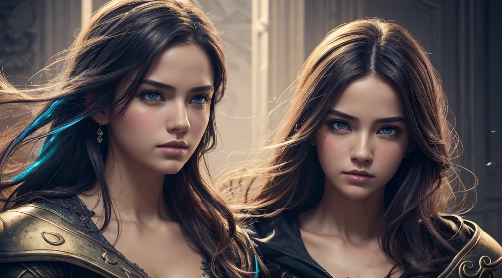 (((2girls))),(masterpiece), best quality, expressive eyes, perfect face,Ultra-high saturation,(Masterpiece), full-body photo, (best quality),(one strap), a witty but unmarriable woman,high-gloss Sexy futuristic jersey and pants, blue color scheme, Cool-pose，messy hair，high detail, cinematic lighting, glow, divine light, ray tracing, film grain, hyper HD, texture, super detailing, correct anatomy, high resolution, smooth skin, serious expressions, dark , ink color art, ink sketch art, white painting with splash and spray paint effect, dramatic baroque, renaissance painting, Well-Lit face,BREAK, (fantasy:1.5, intricate detail, detailed background, masterpiece, best quality, cinematic composition, cinematic lighting, letterboxed, symmetry:1.3, colorful, vivid lights), BREAK, (sky, cloudy, flower), BREAK, (vibrant color, oil painting, post-impressionist, soft lighting, feminine,shy,blush, dreamlike, night:1.3, storm)