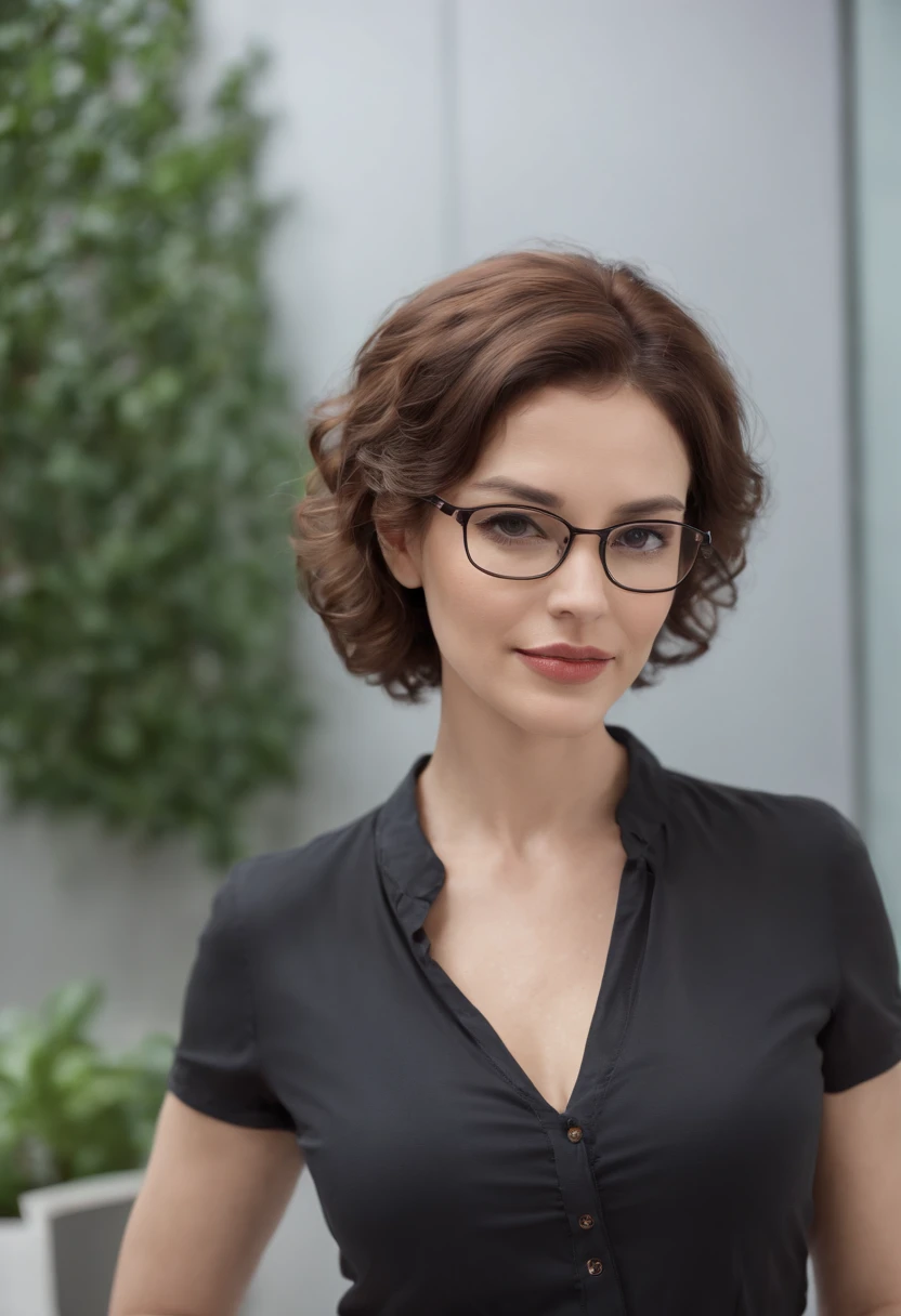 woman with glasses and a black shirt posing for a picture, with short hair, with glasses, attractive woman, high quality portrait, portrait image, girl with glasses, professional portrait, close-up professional portrait, with glasses on, photo of a woman, attractive female, medium-length portrait, professional closeup photo, wearing black rimmed glasses, professional headshot, glasses, underboob